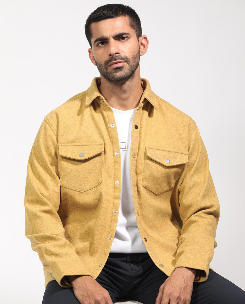 Rare Rabbit Men's Cason Yellow Multi-Pocket Regular Collar Jacket