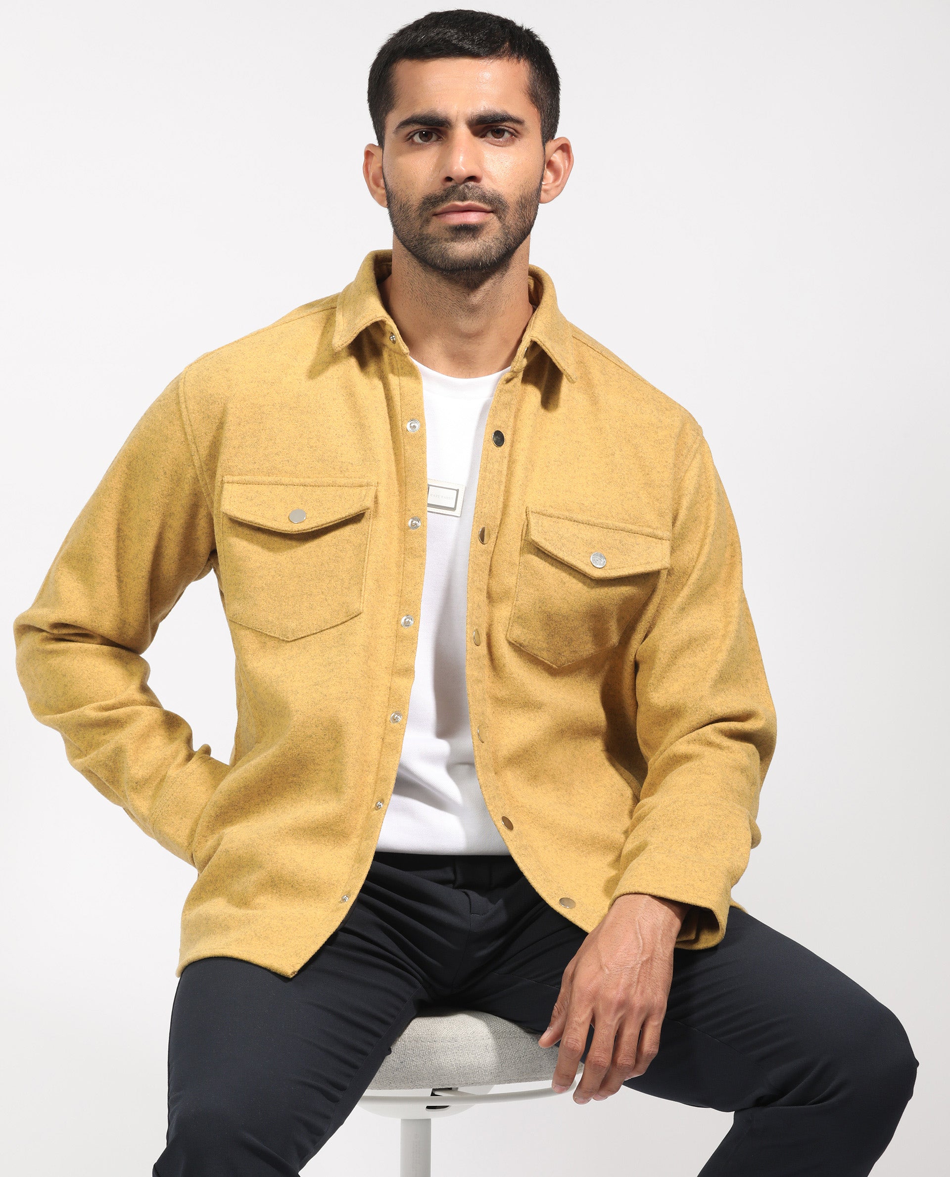 Rare Rabbit Men's Cason Yellow Polyester Plain Regular Fit Full Sleeve Spread Collar Jacket
