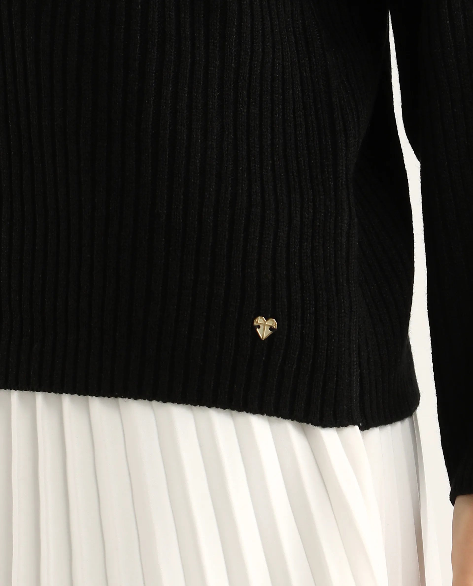 Rareism Women's Cassiopiea Black Acrylic High Neck Plain Relaxed Fit Sweater