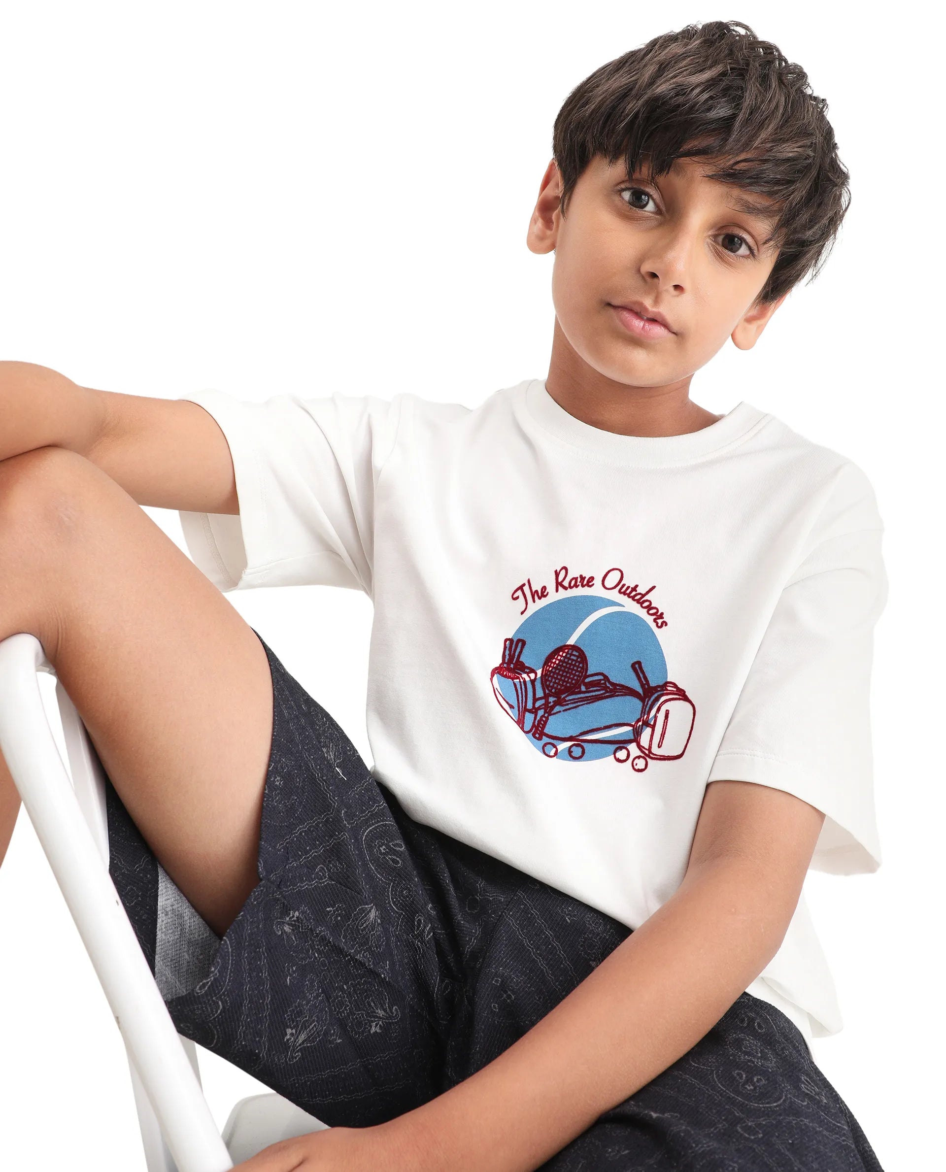 Rare Ones Kids Cassy Off White Cotton Blend Pull-On Closure Flock Print Regular Fit T-Shirt