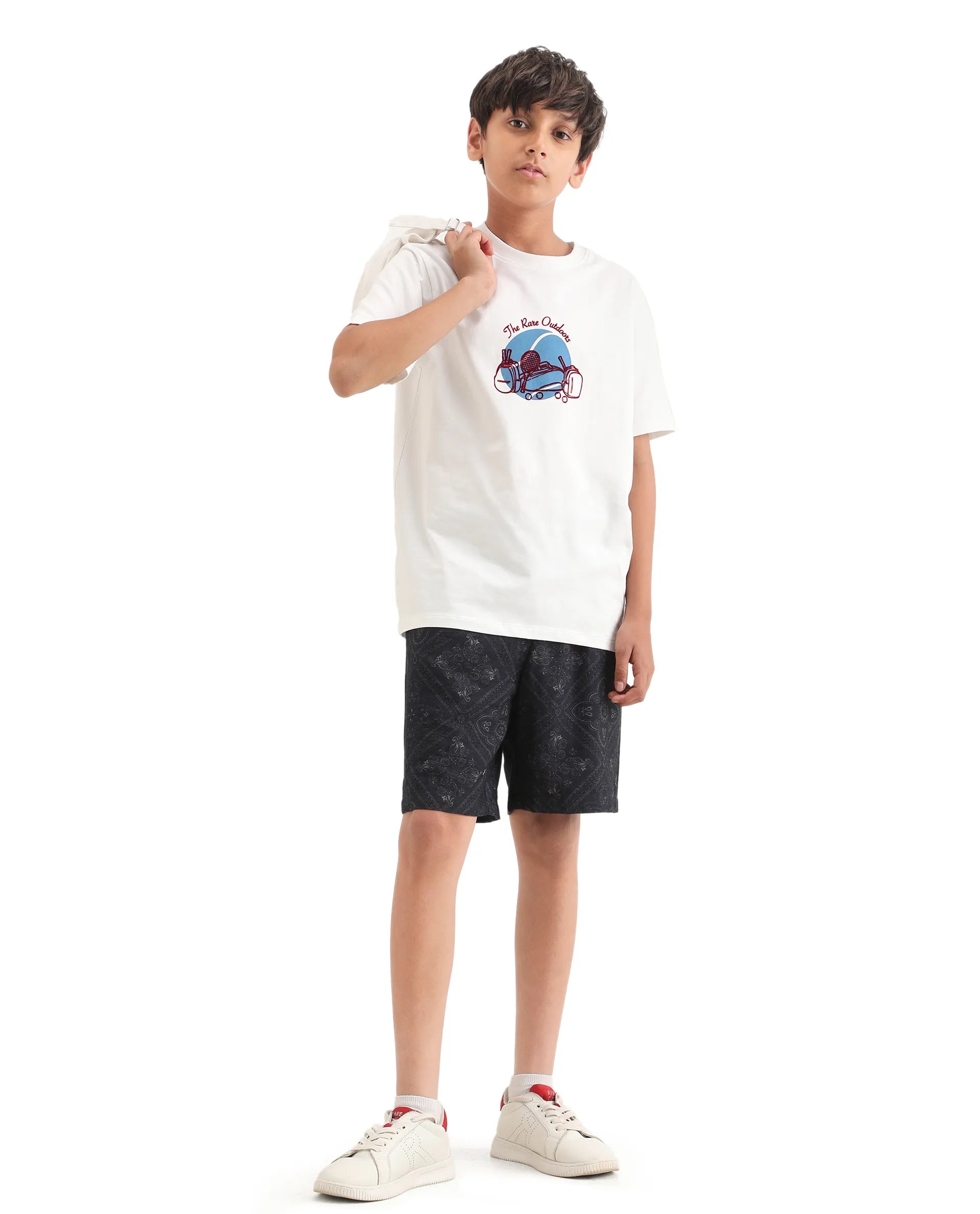 Rare Ones Kids Cassy Off White Cotton Blend Pull-On Closure Flock Print Regular Fit T-Shirt