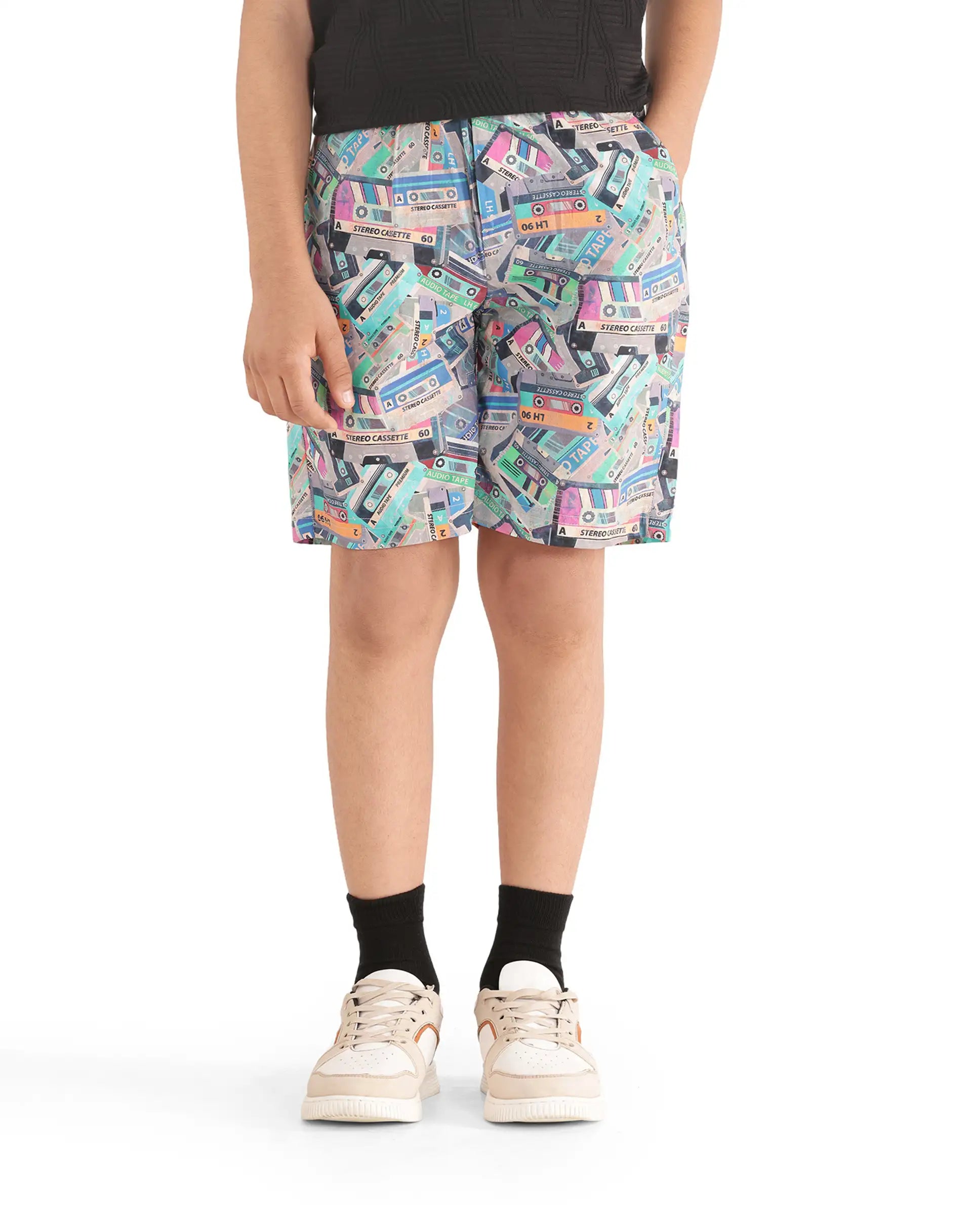 Rare Ones Kids Caster Light Brown Cotton Drawstring Closure Digital Print Shorts