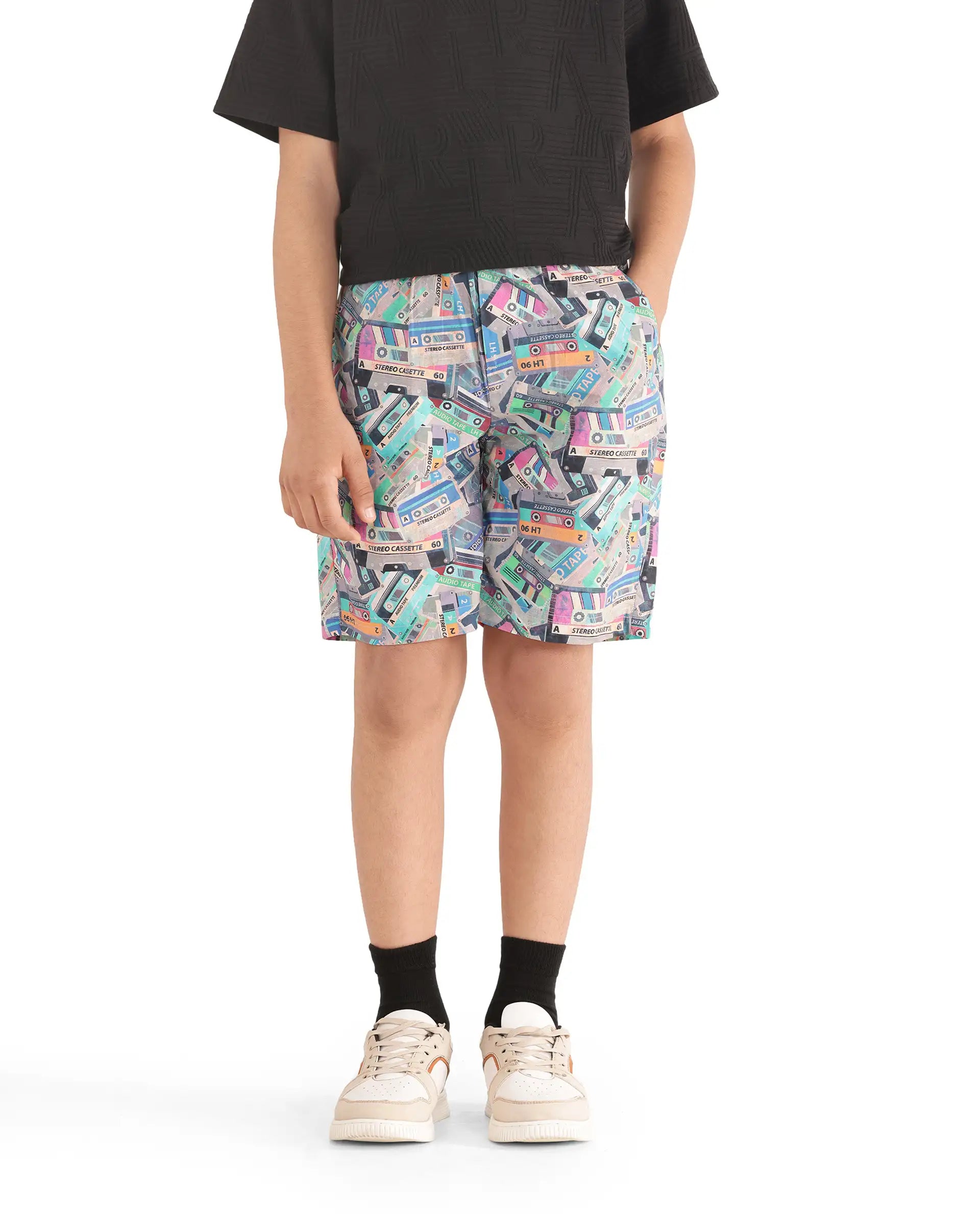 Rare Ones Kids Caster Light Brown Cotton Drawstring Closure Digital Print Shorts