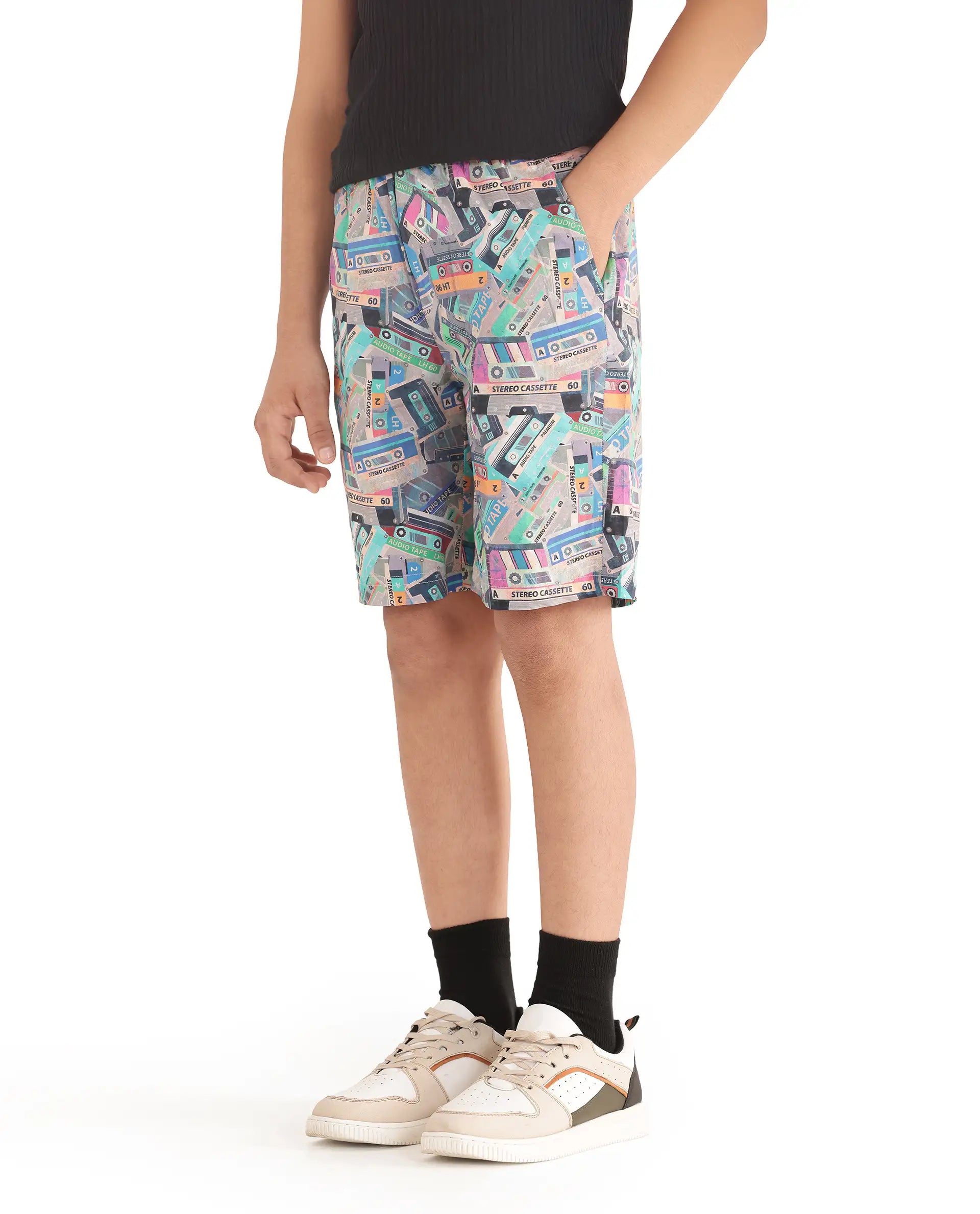Rare Ones Kids Caster Light Brown Cotton Drawstring Closure Digital Print Shorts