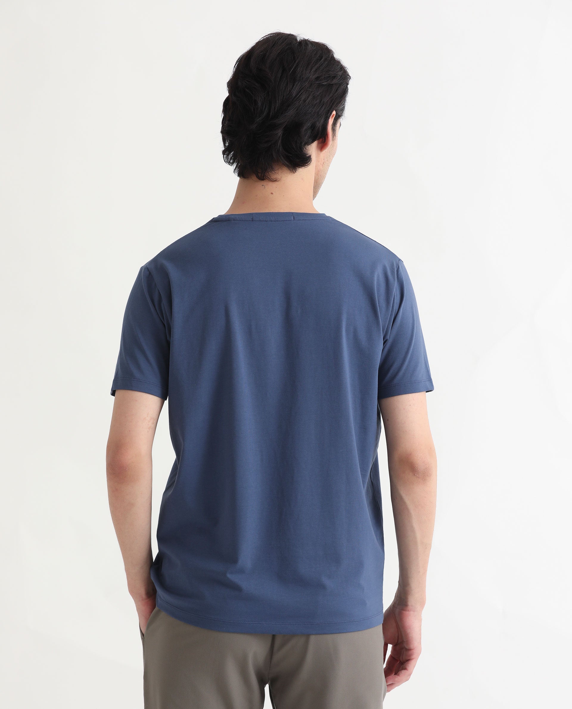 Rare Rabbit Men's Castel Blue Crew Neck Graphic Print Branded Half Sleeves T-Shirt