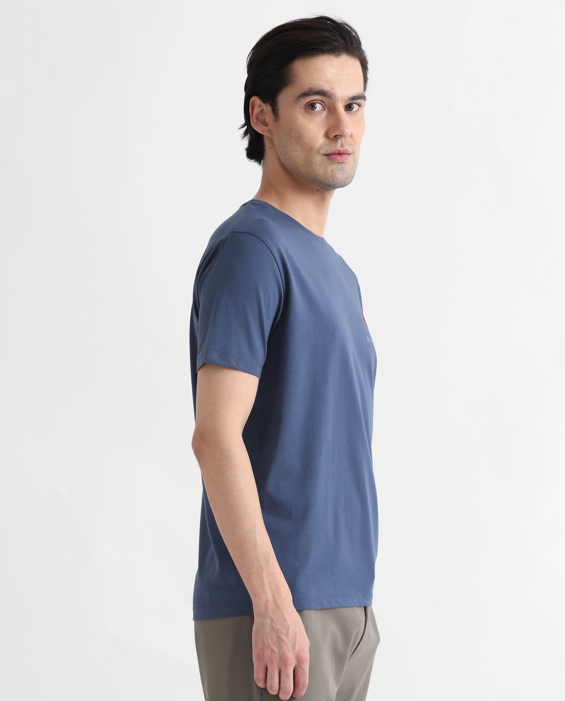 Rare Rabbit Men's Castel Blue Crew Neck Graphic Print Branded Half Sleeves T-Shirt