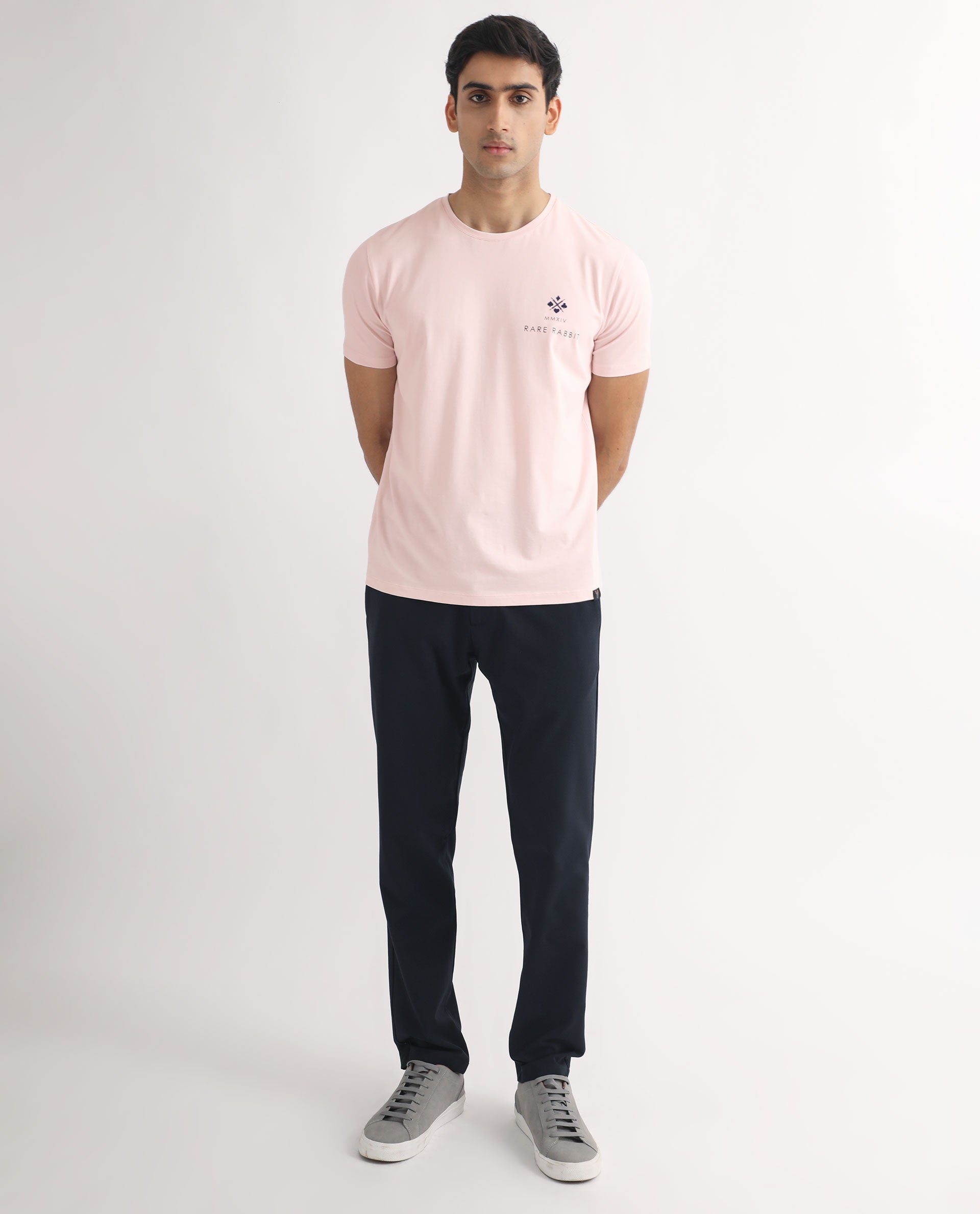 Rare Rabbit Men's Castel Light Pink Crew Neck Graphic Print Branded Half Sleeves T-Shirt