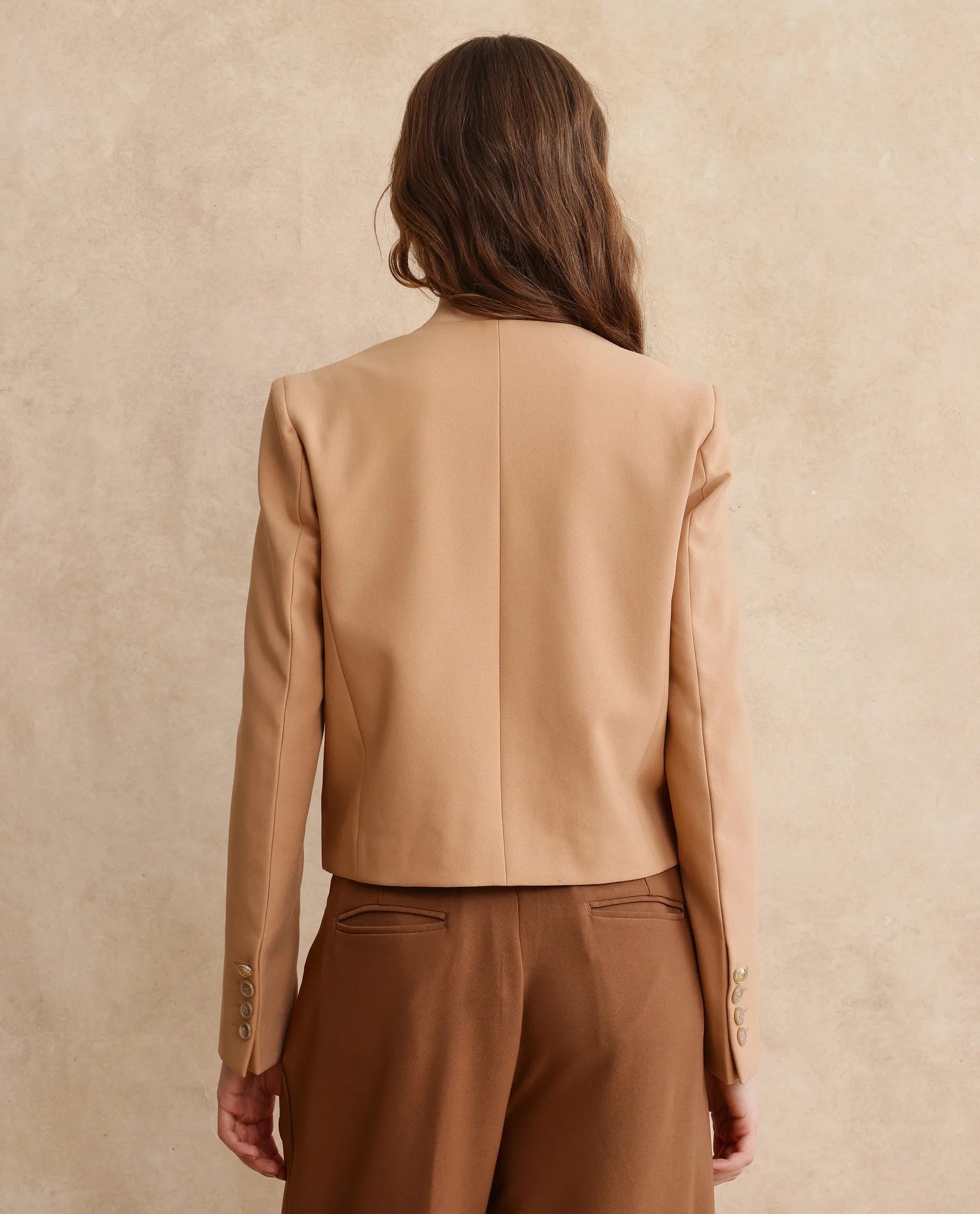 Rareism Women Castlei Beige Full Sleeve V-Neck Button Closure Plain Jacket