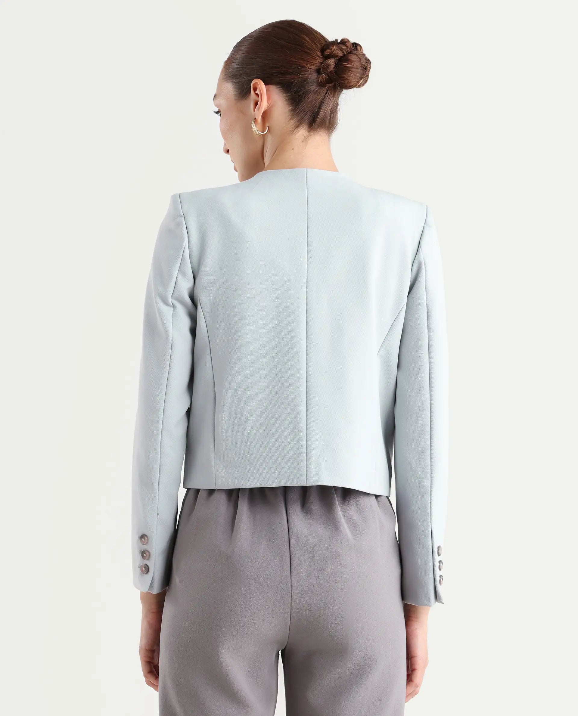 Rareism Women's Castlei Light Grey V-Neck Plain Regular Fit Jacket