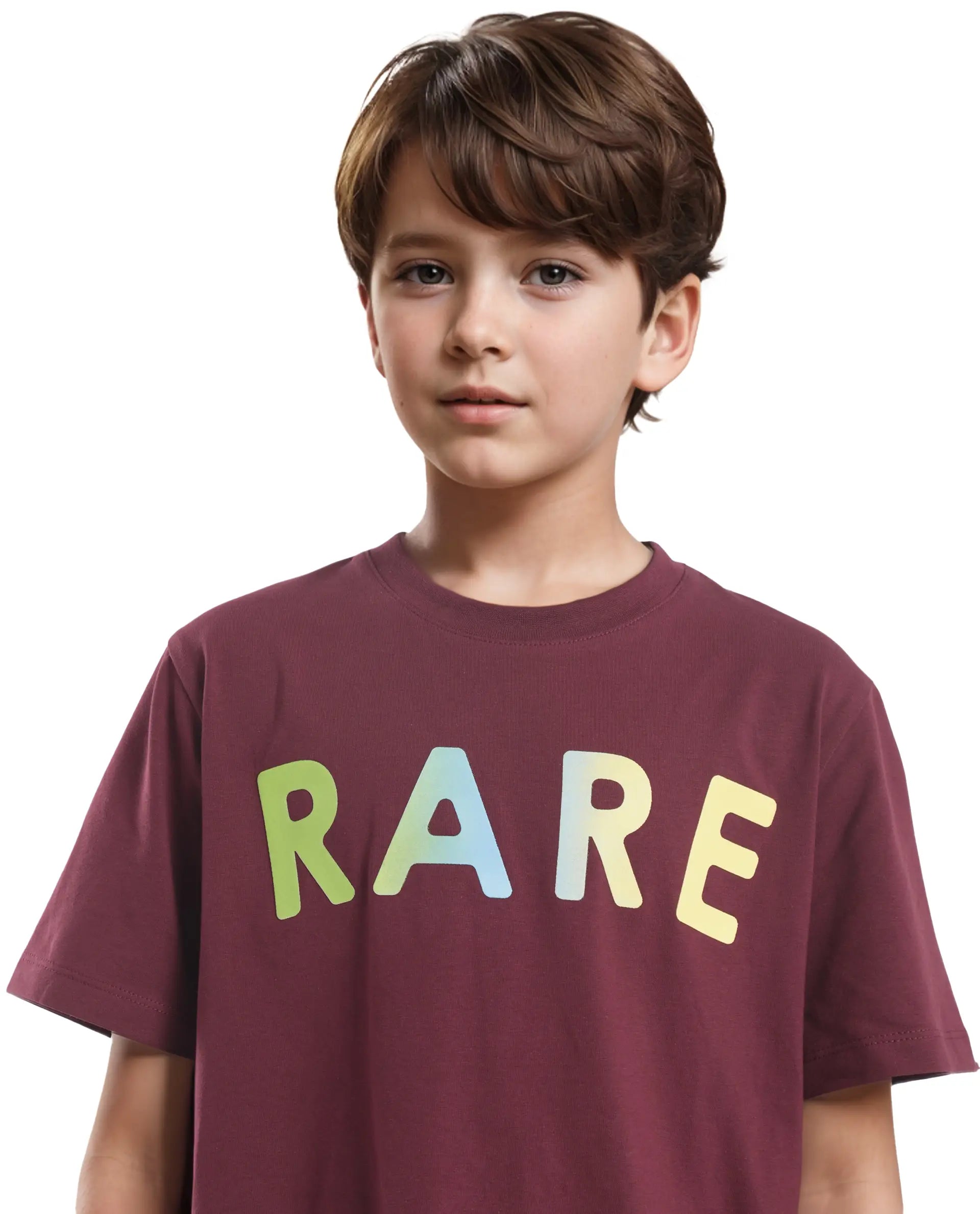 Rare Ones Kids Cati Dark Maroon Cotton Fabric Half Sleeves Crew Neck Graphic Print T-Shirt