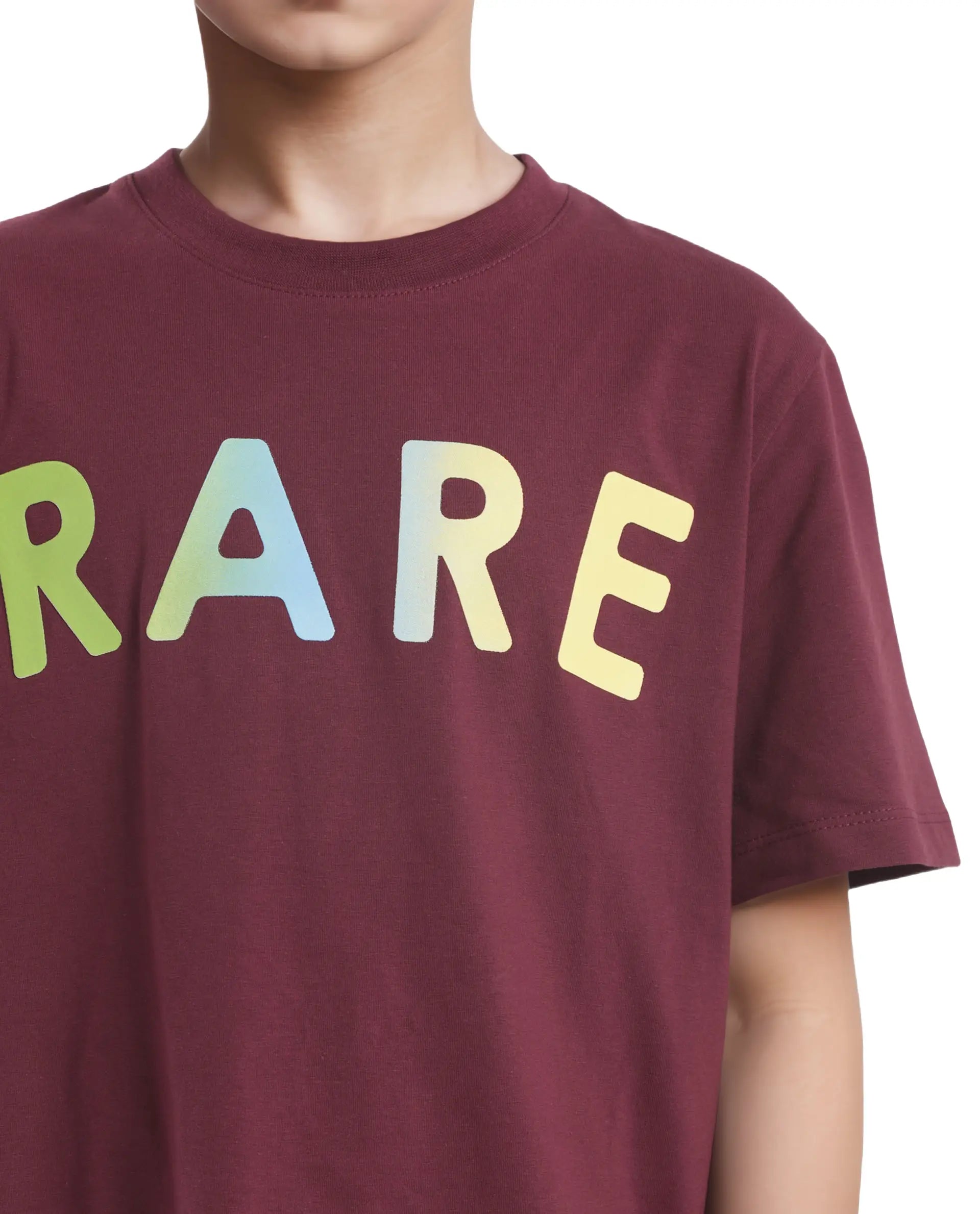 Rare Ones Kids Cati Dark Maroon Cotton Fabric Half Sleeves Crew Neck Graphic Print T-Shirt