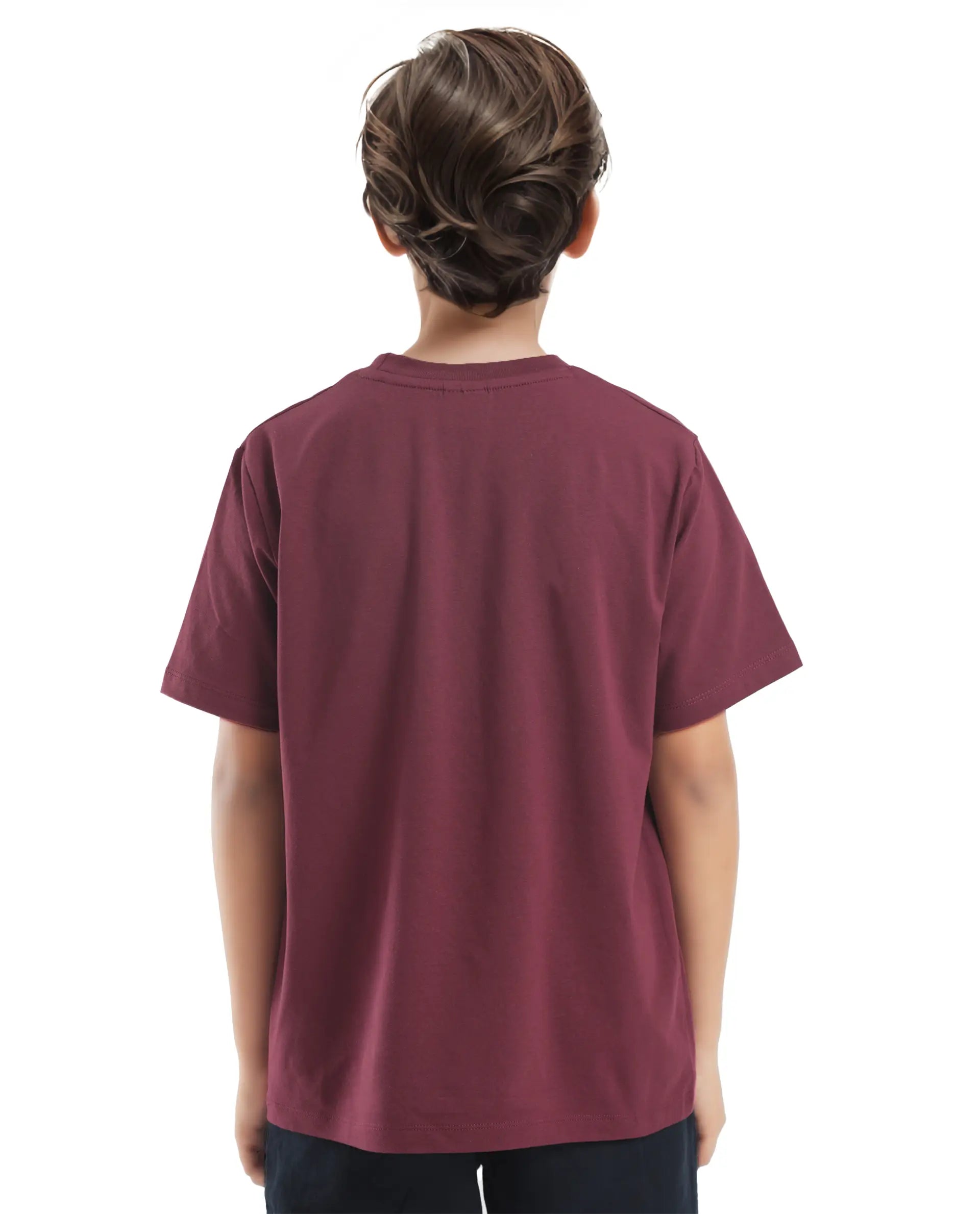 Rare Ones Kids Cati Dark Maroon Cotton Fabric Half Sleeves Crew Neck Graphic Print T-Shirt