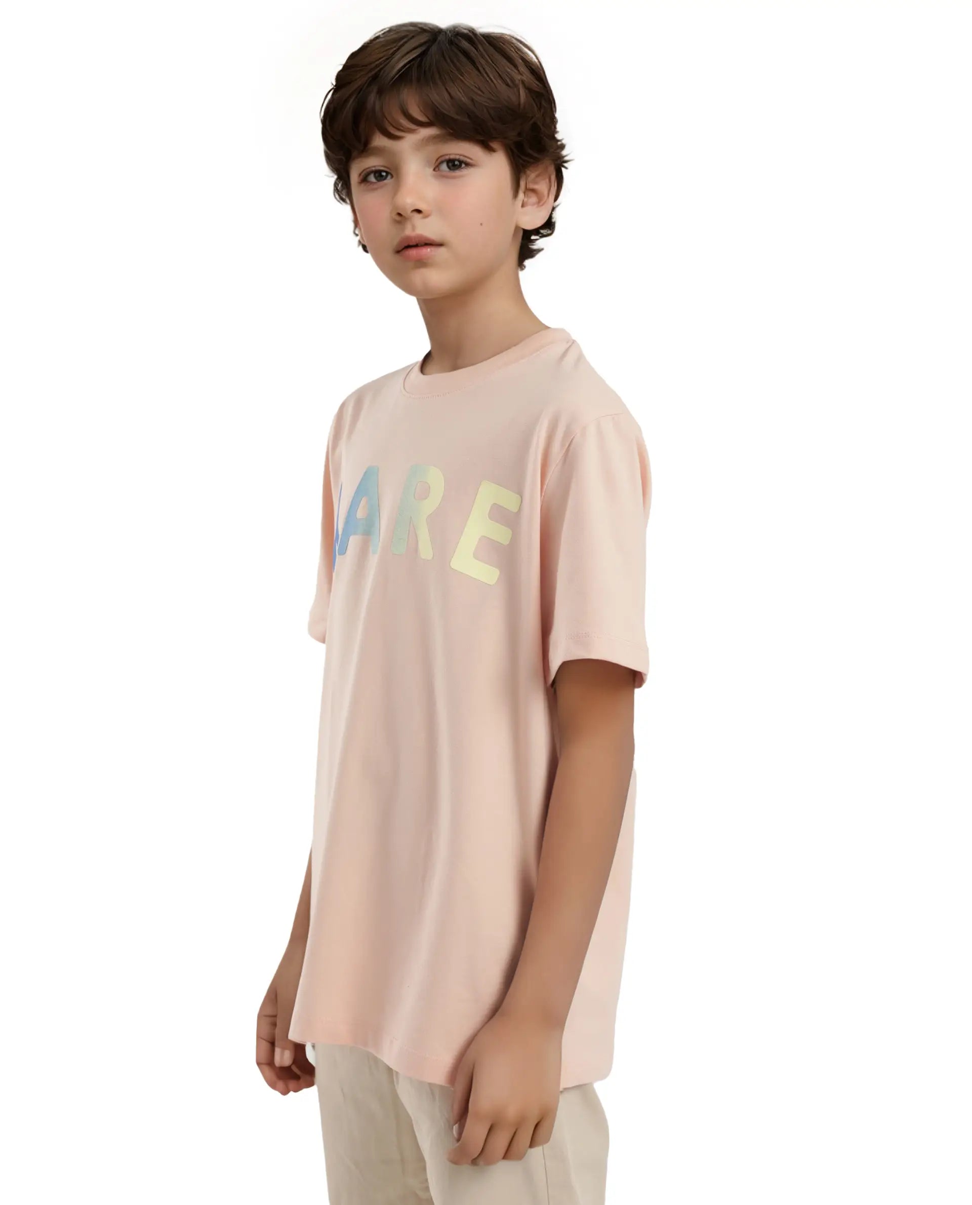 Rare Ones Kids Cati Pink Cotton Fabric Half Sleeves Crew Neck Graphic Print T-Shirt