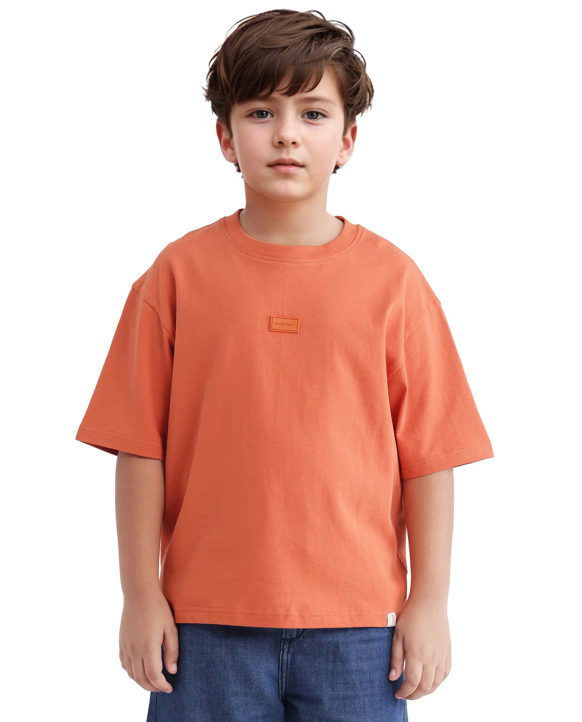 Rare Ones Kids Cato-K Orange Cotton Half Sleeve Slip-On Printed Boxy Fit T-Shirt