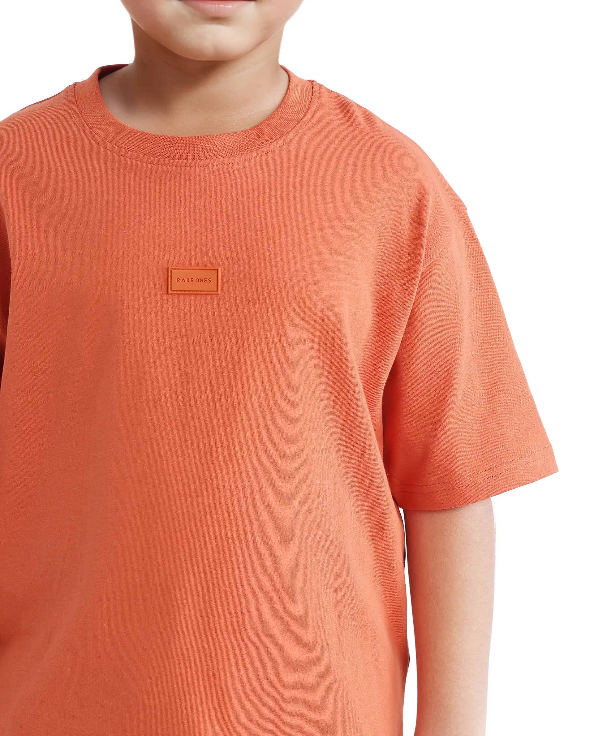 Rare Ones Kids Cato-K Orange Cotton Half Sleeve Slip-On Printed Boxy Fit T-Shirt