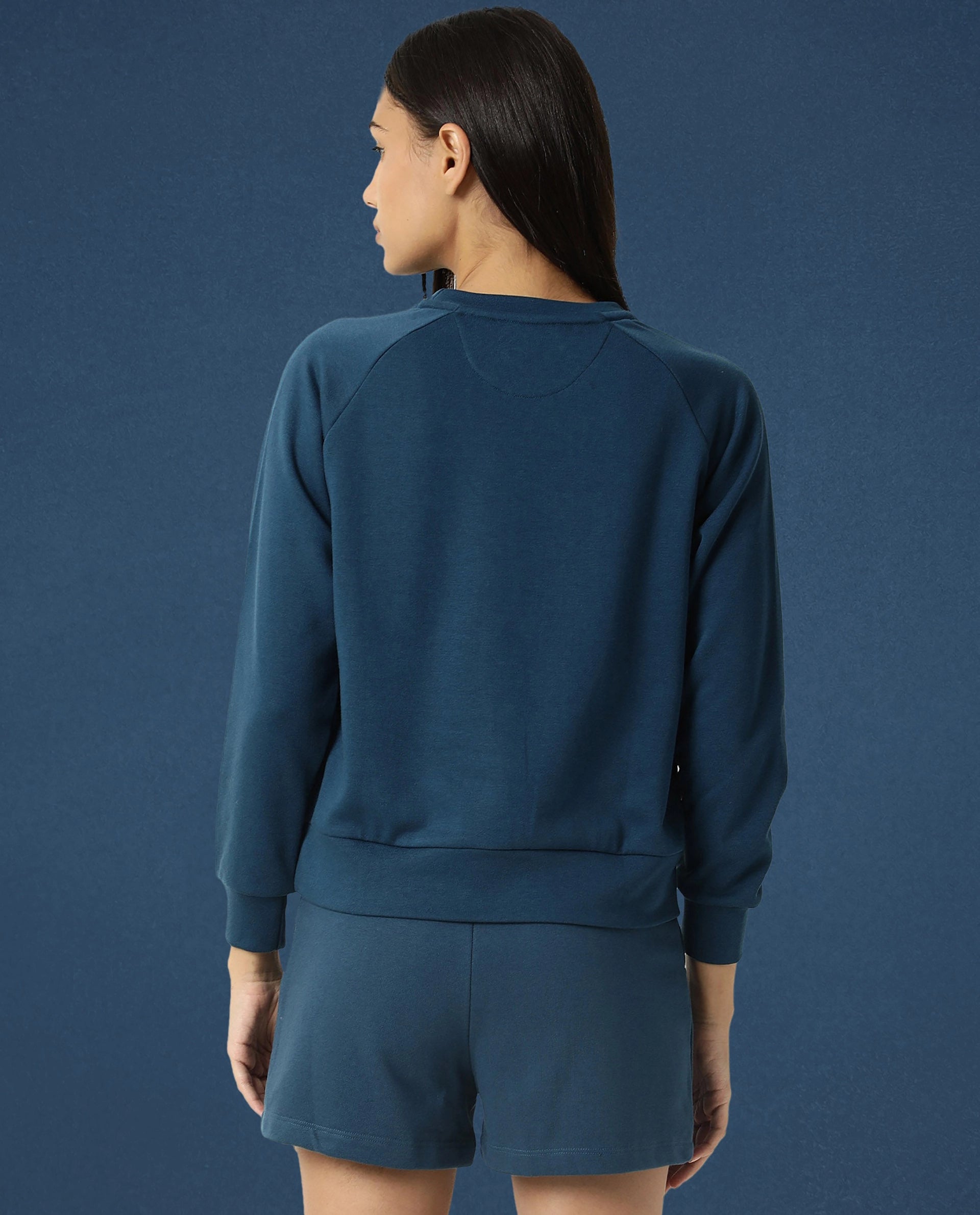 Rareism Women Cax Dusky Green Cotton Blend Fabric Relaxed Fit Full Sleeves Solid Round Neck Sweatshirt