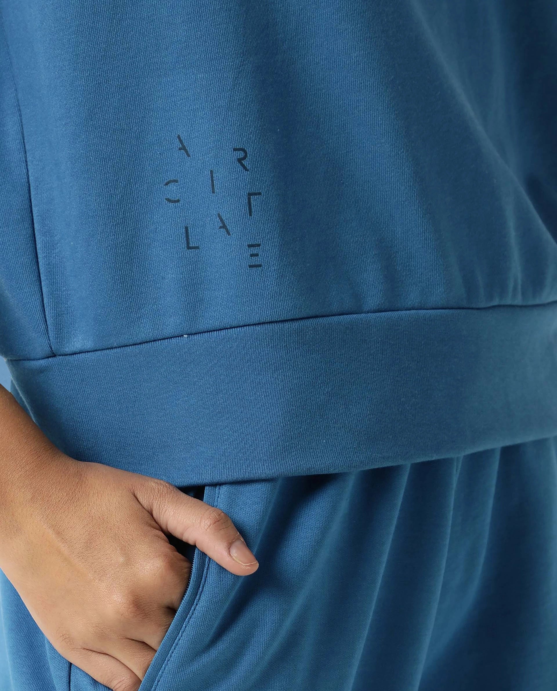 Rareism Women Cax Petrol Cotton Blend Fabric Relaxed Fit Full Sleeves Solid Round Neck Sweatshirt