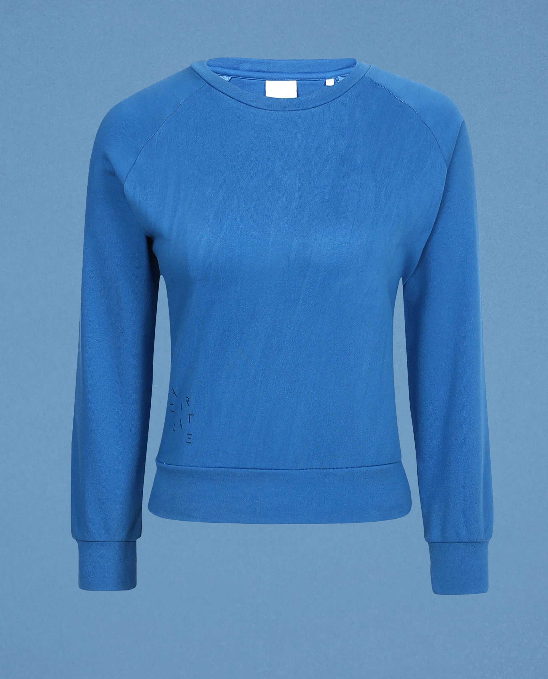 Rareism Women Cax Petrol Cotton Blend Fabric Relaxed Fit Full Sleeves Solid Round Neck Sweatshirt