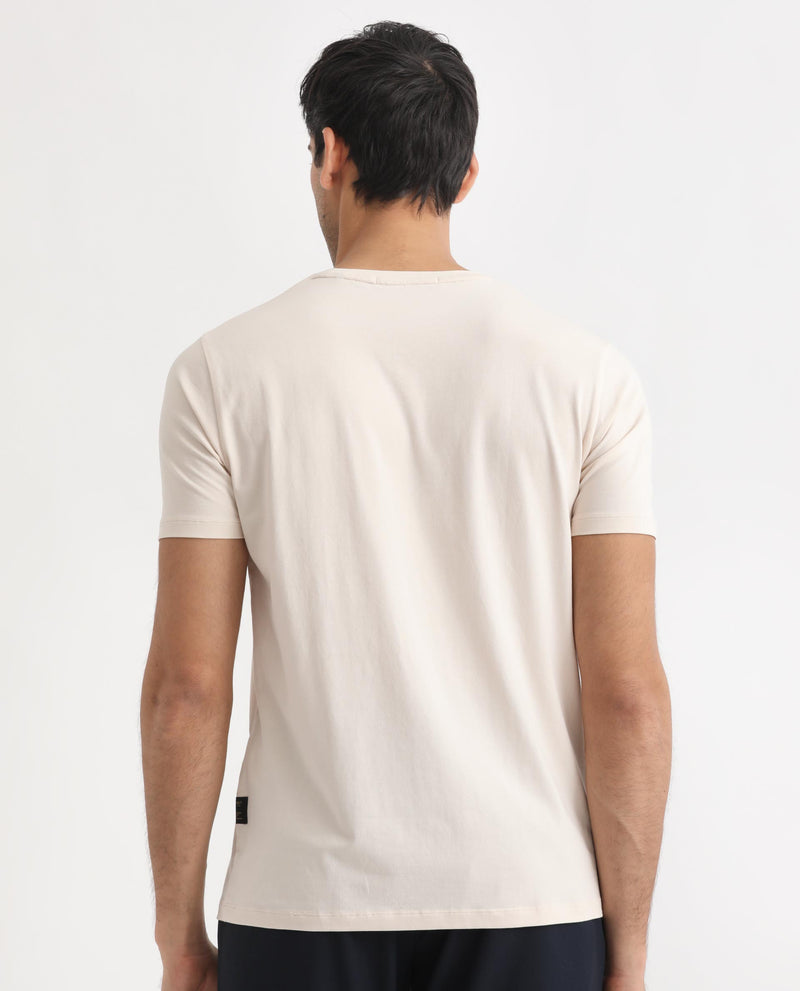 Rare Rabbit Men's Caxton Off-White Half Sleeves Regular Fit Graphic Branding Print T-Shirt