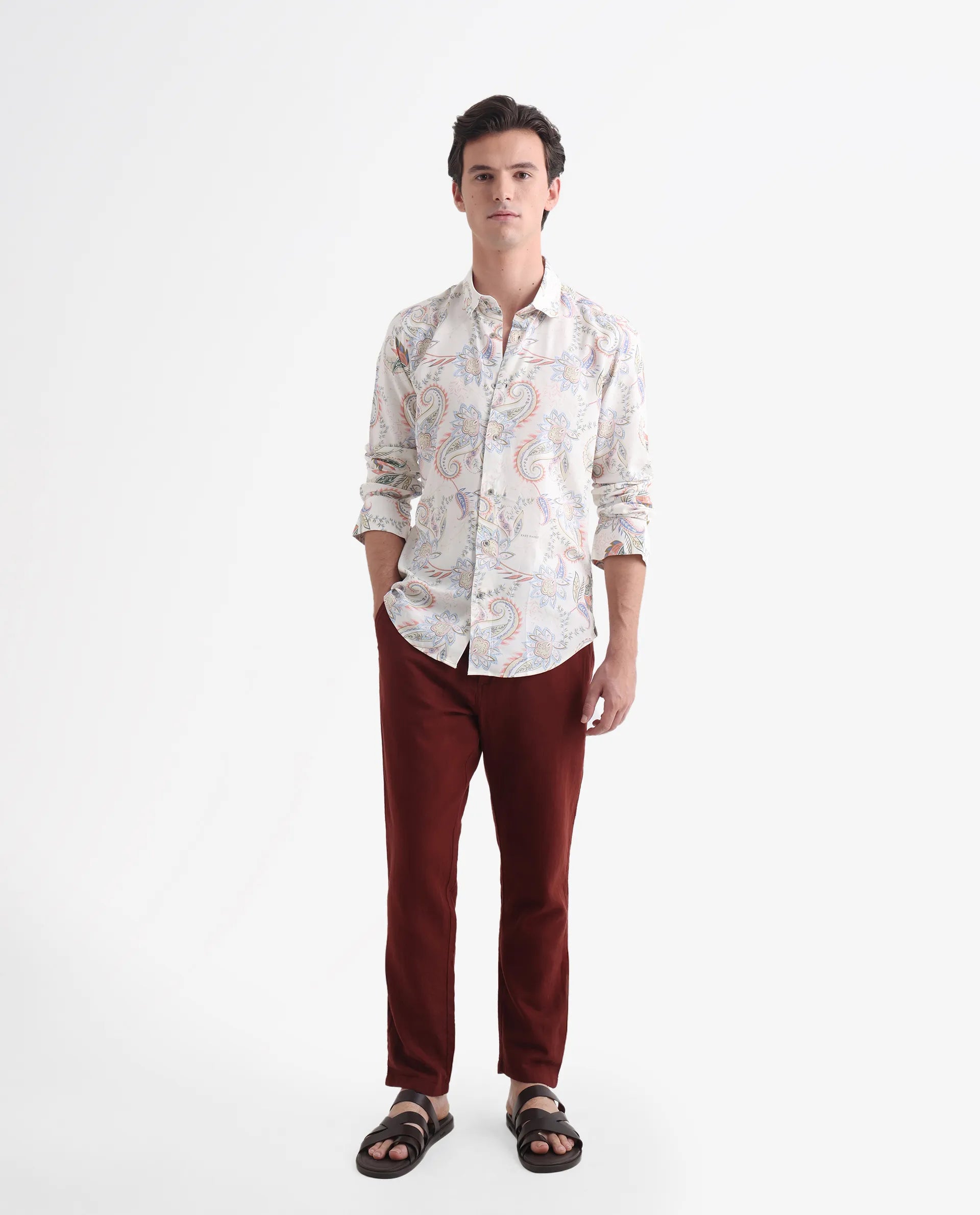 Rare Rabbit Men's Cecilia Off White Viscose Paisley Print Regular Fit Full Sleeve Collared Shirt