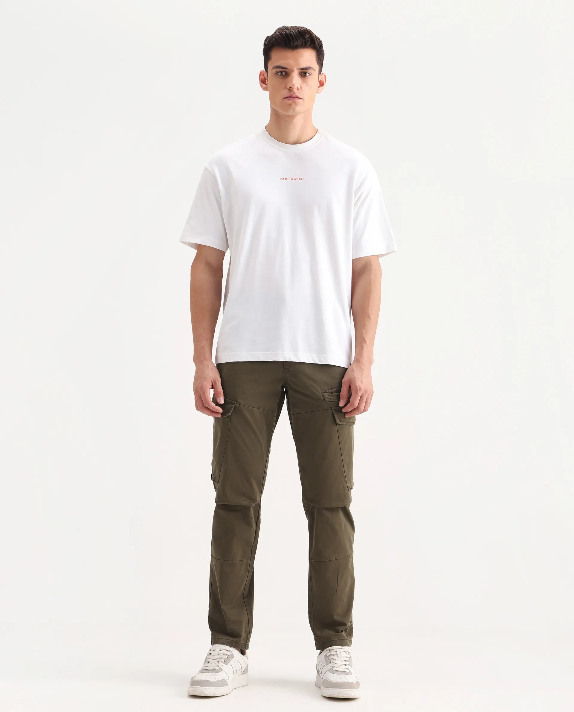 Rare Rabbit Men's Ceder-1 Olive Cotton Blend Plain Regular Fit Trouser