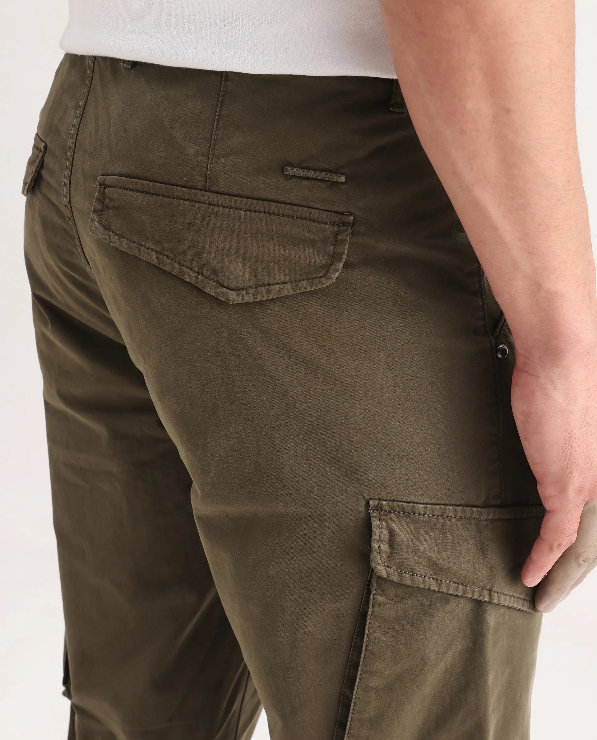 Rare Rabbit Men's Ceder-1 Olive Cotton Blend Plain Regular Fit Trouser