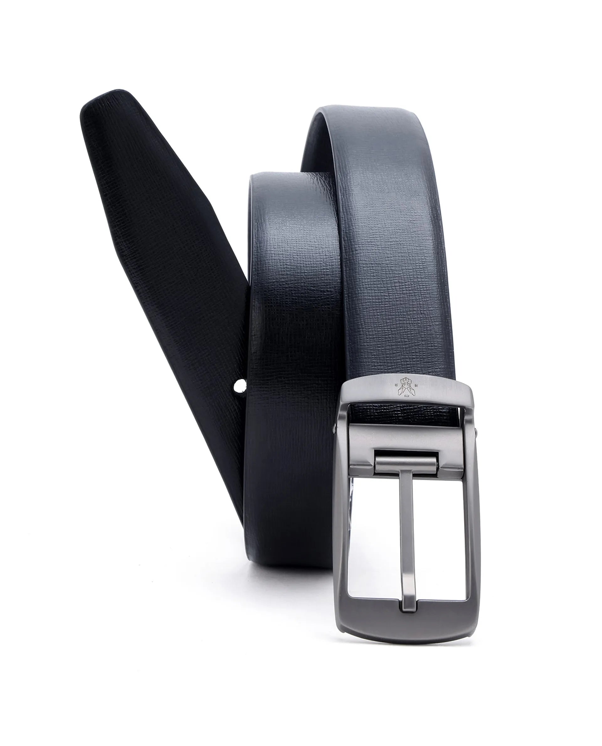 Rare Rabbit Men's Cedric Black Twistable Buckle Reversible Textured Genuine Leather Belt