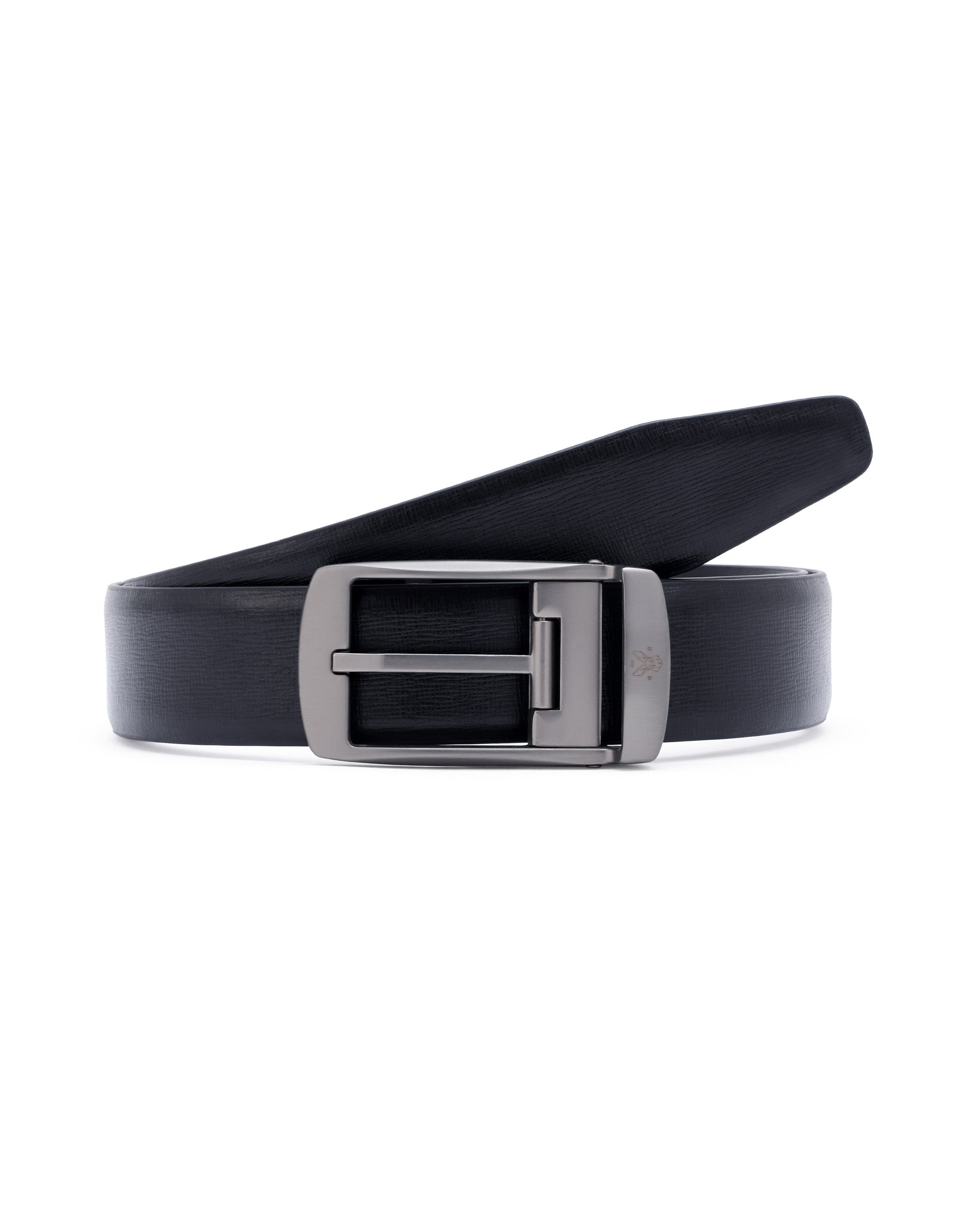 Rare Rabbit Men's Cedric Black Twistable Buckle Reversible Textured Genuine Leather Belt