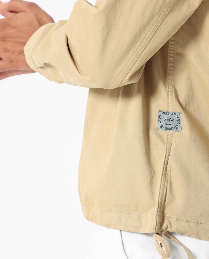 Rare Rabbit Men's Cedro Beige Cotton Lycra Fabric Full Sleeves Dyed Cargo Jacket