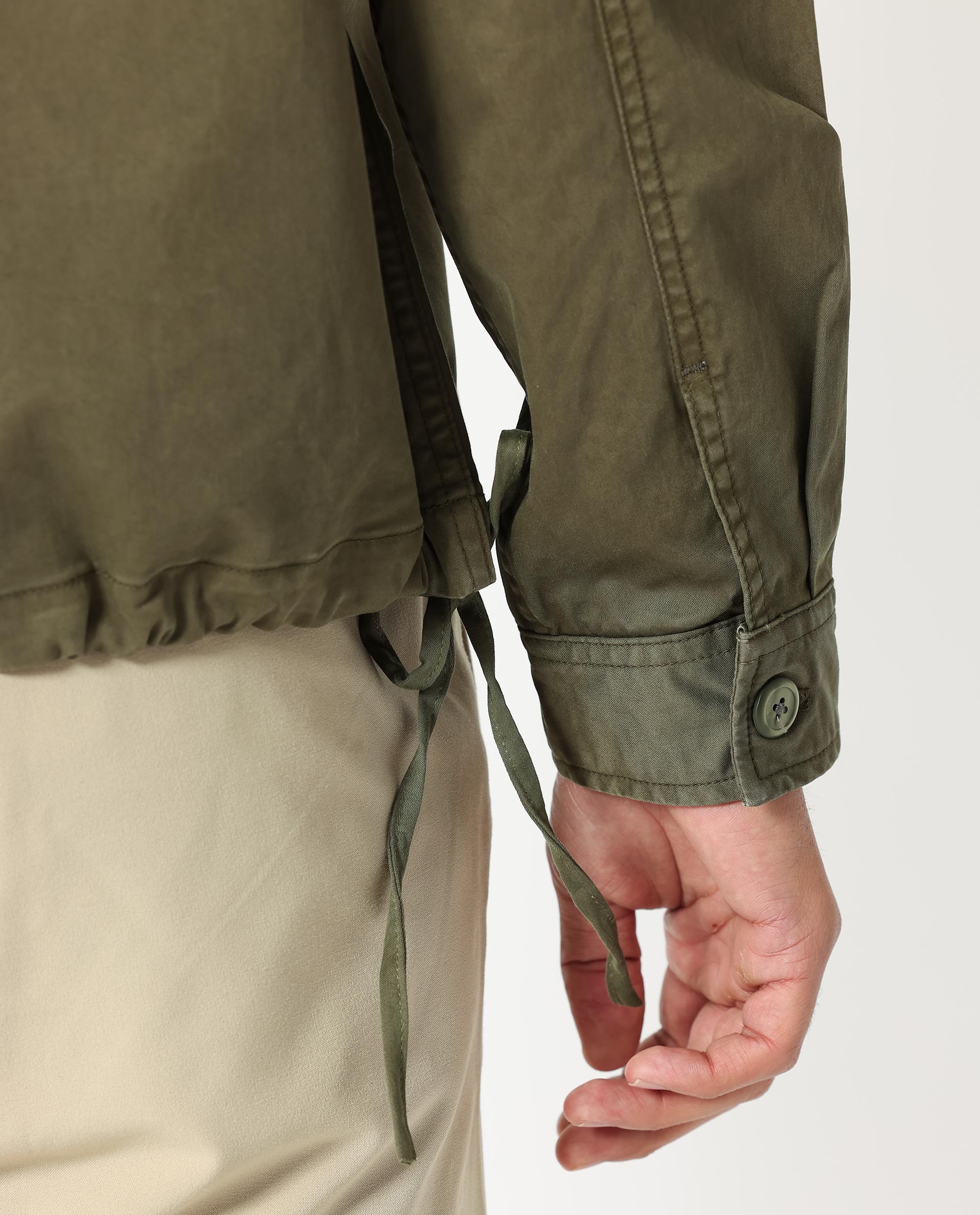 Rare Rabbit Men's Cedro Olive Cotton Lycra Fabric Full Sleeves Dyed Cargo Jacket