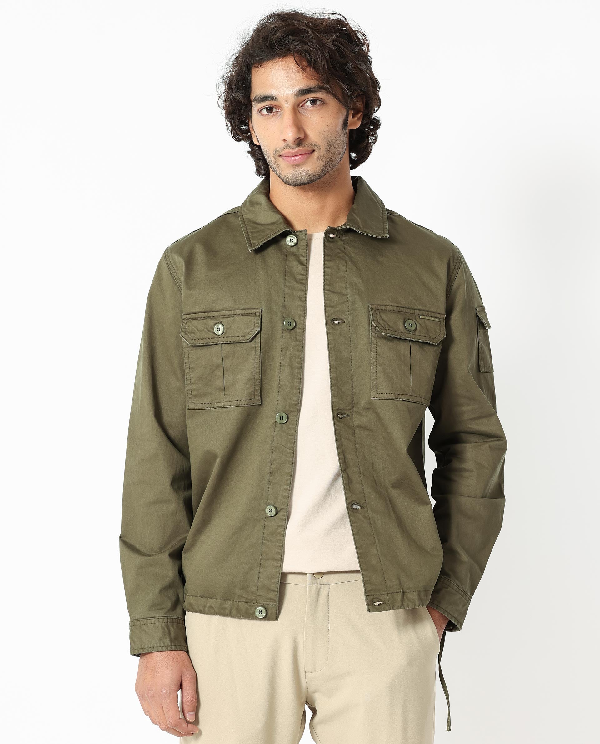 Buy Men Olive Solid Casual Jacket Online - 715305 | Peter England