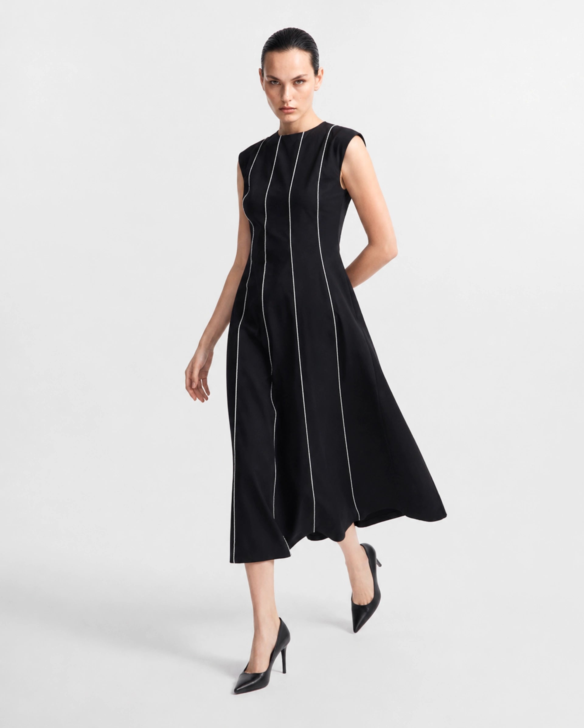 Rareism Women's Celia Black Cotton Sleeveless A-Line Plain Dress