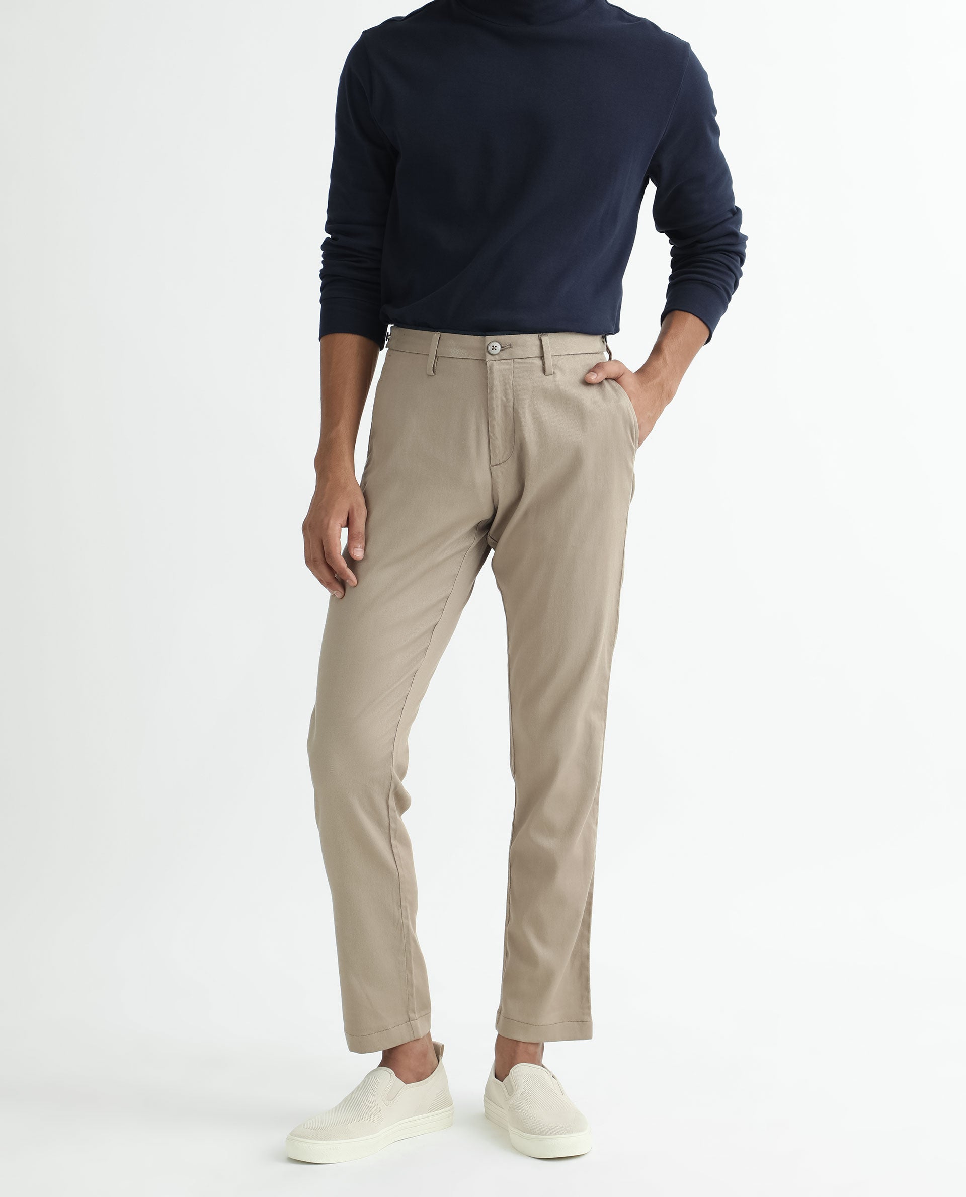 Buy V-CUT DETAIL KHAKI TWILL TROUSERS for Women Online in India
