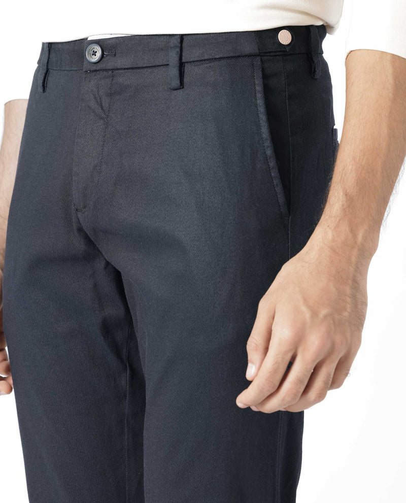 Rare Rabbit Men's Cellular Navy Solid Mid-Rise Regular Fit Twill Trouser