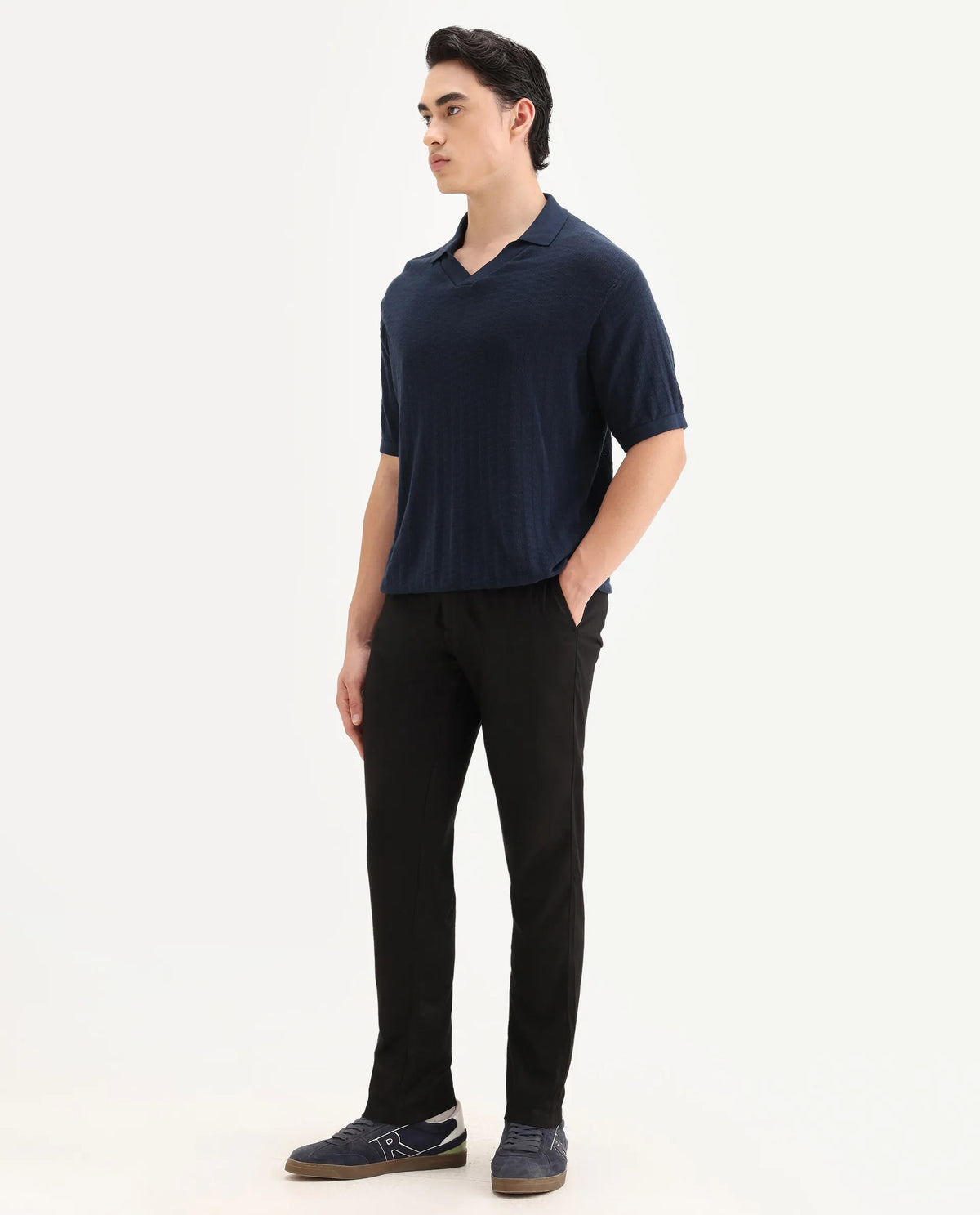 Rare Rabbit Men's Cellular Black Cotton Plain Regular Fit Trouser