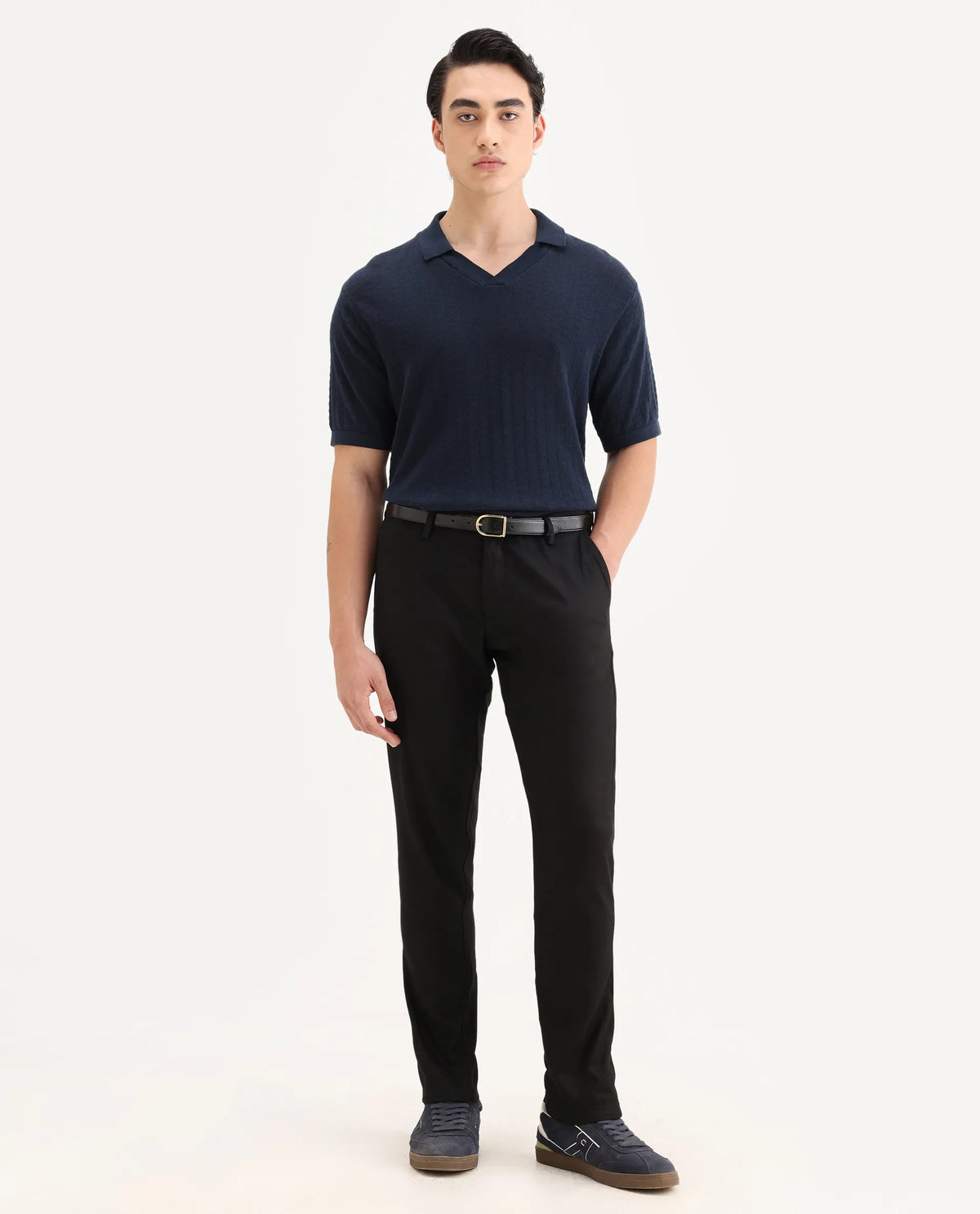 Rare Rabbit Men's Cellular Black Cotton Plain Regular Fit Trouser