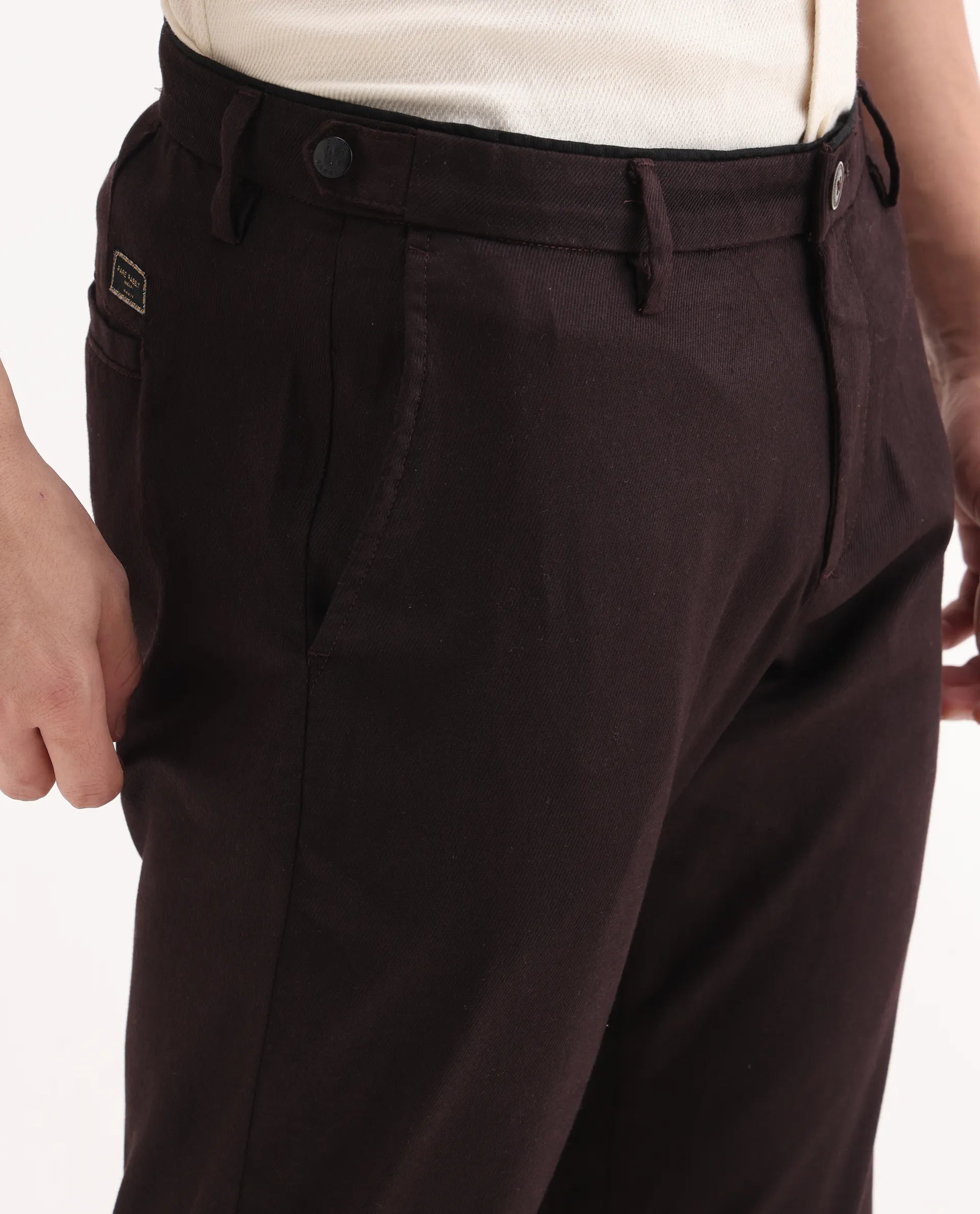 Rare Rabbit Men's Cellular Maroon Cotton Plain Regular Fit Trouser