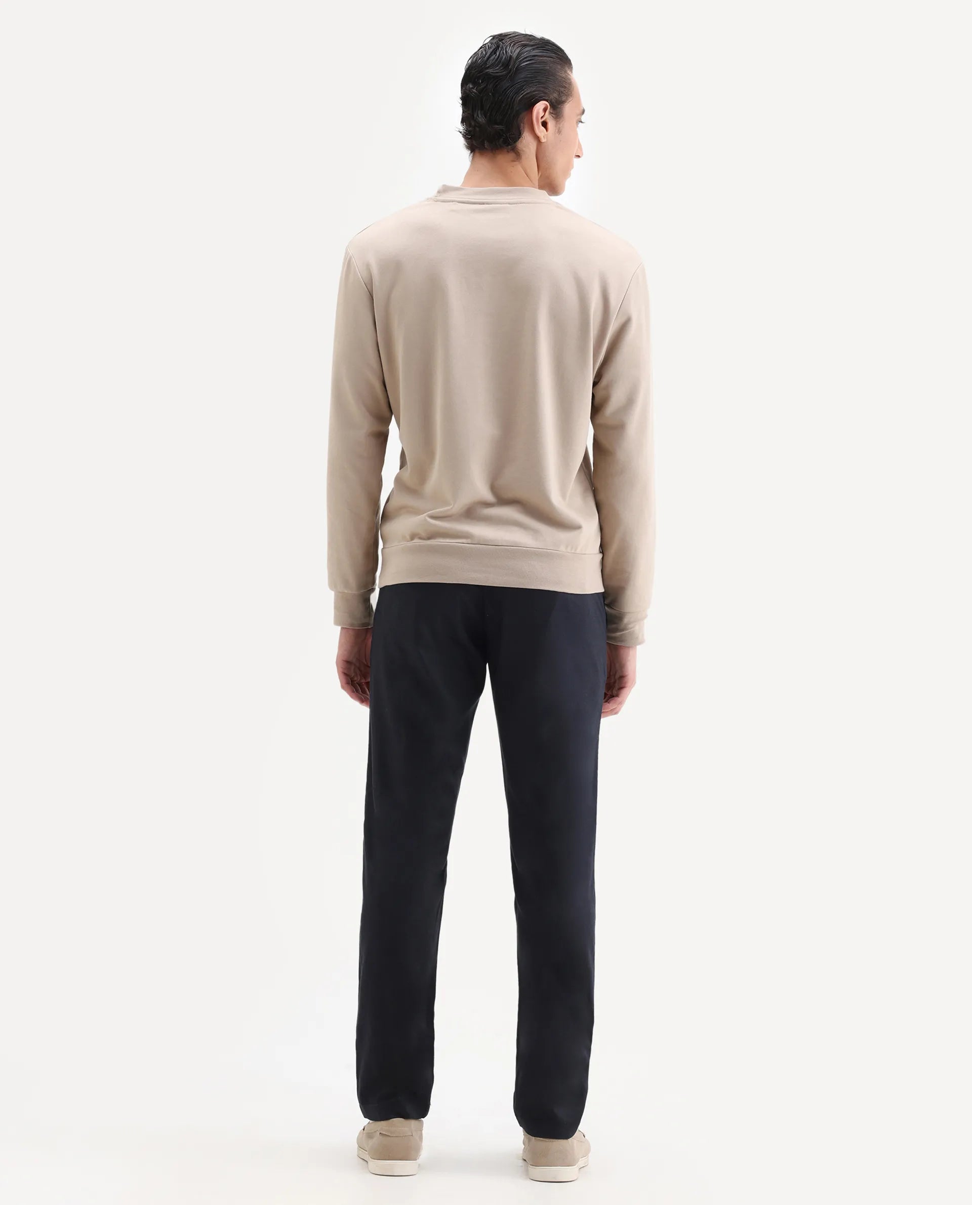 Rare Rabbit Men's Cellular Navy Cotton Plain Regular Fit Trouser