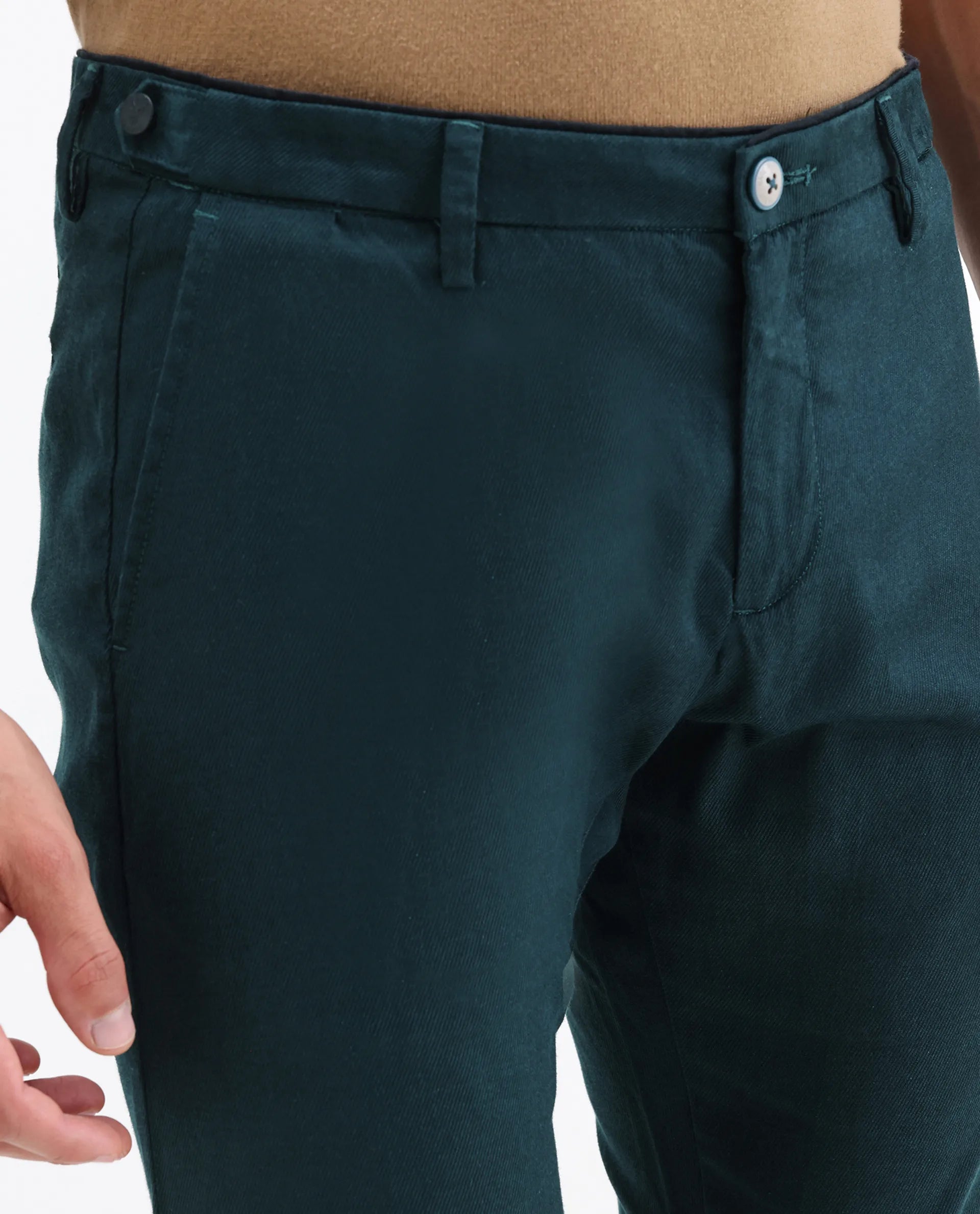Rare Rabbit Men's Cellular Petrol Cotton Plain Regular Fit Trouser