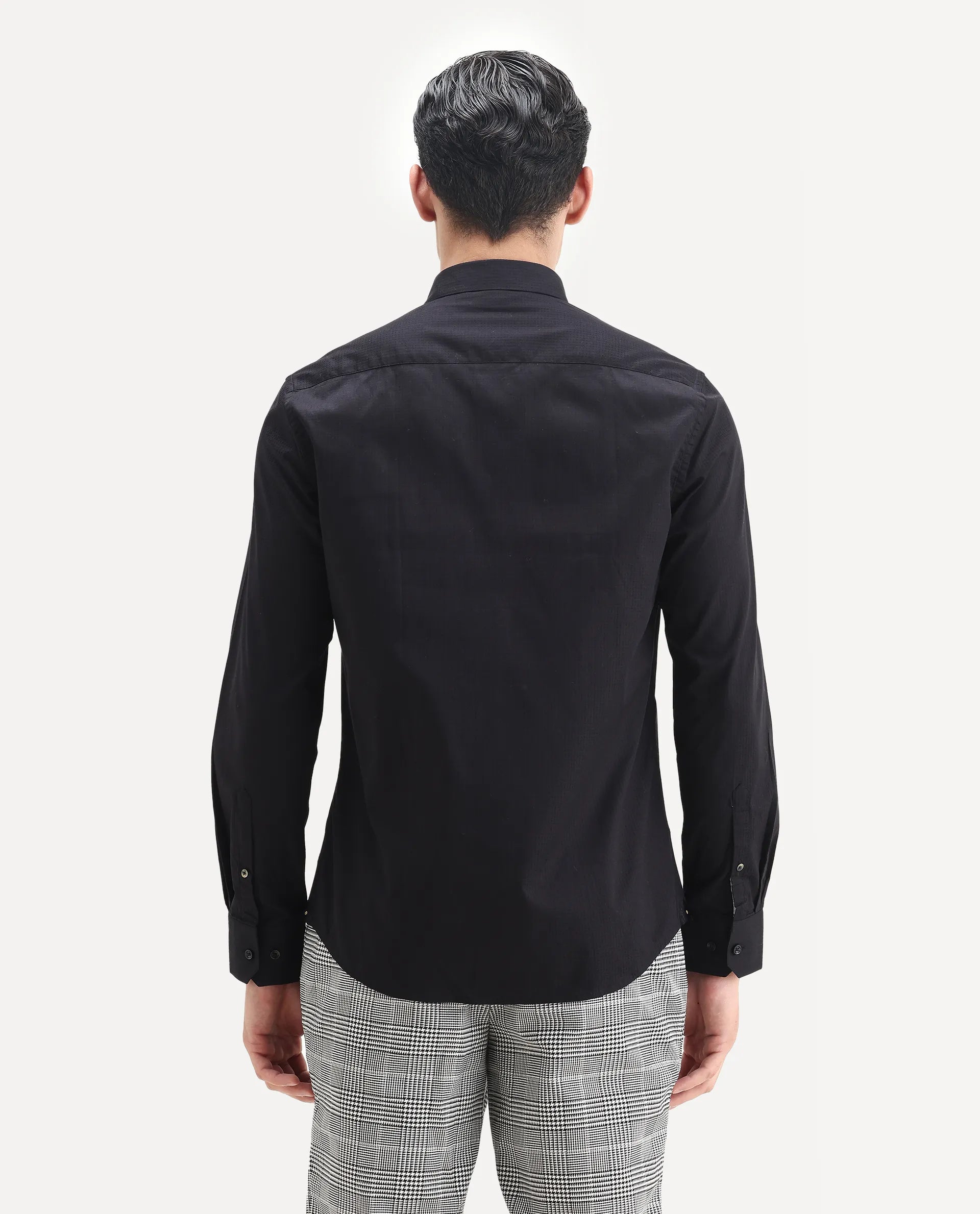 Rare Rabbit Men's Centi Black Cotton Plain Regular Fit Full Sleeve Collared Shirt