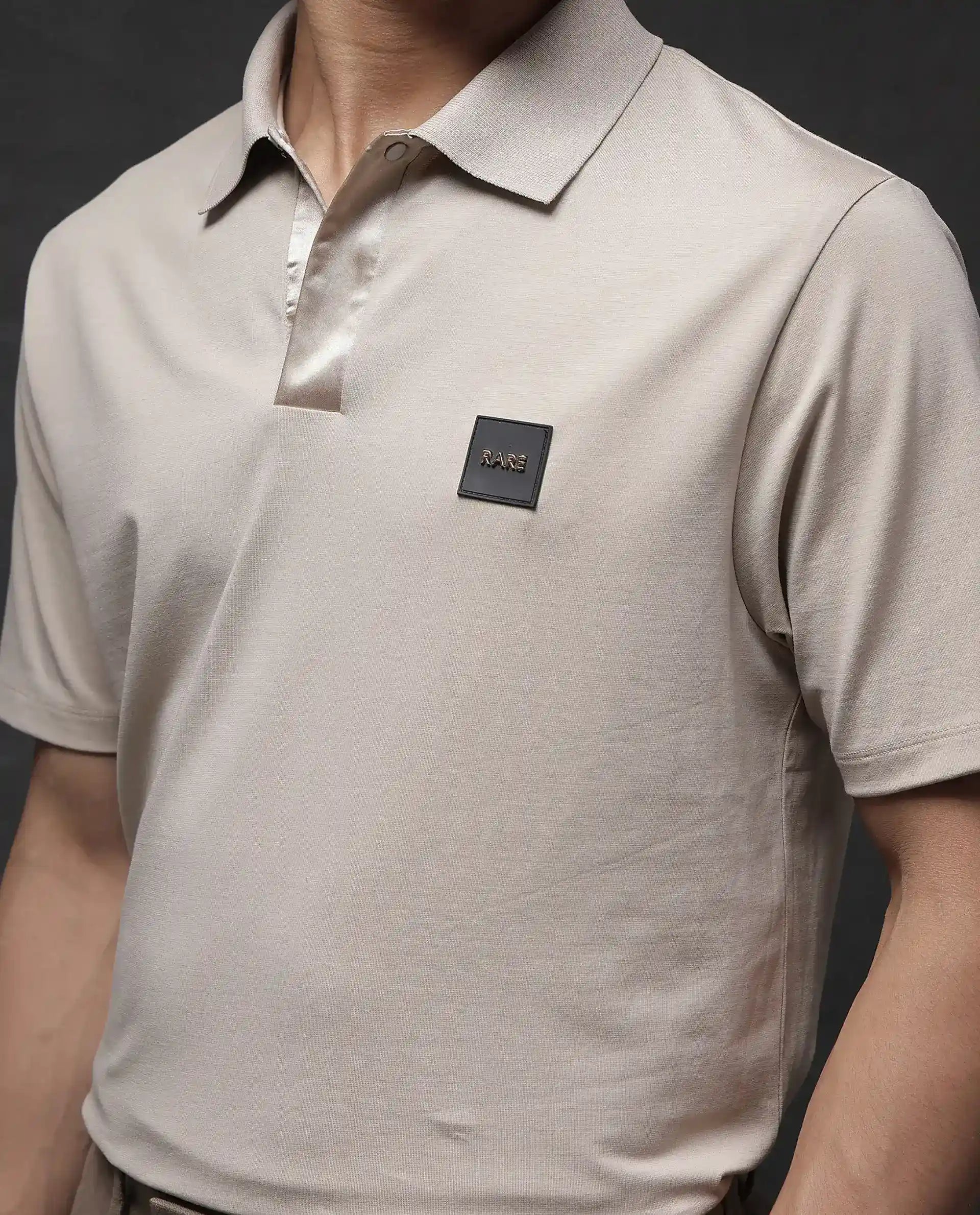 Rare Rabbit Men Centor Beige Short Sleeve Collared Neck Button Closure Plain Polo