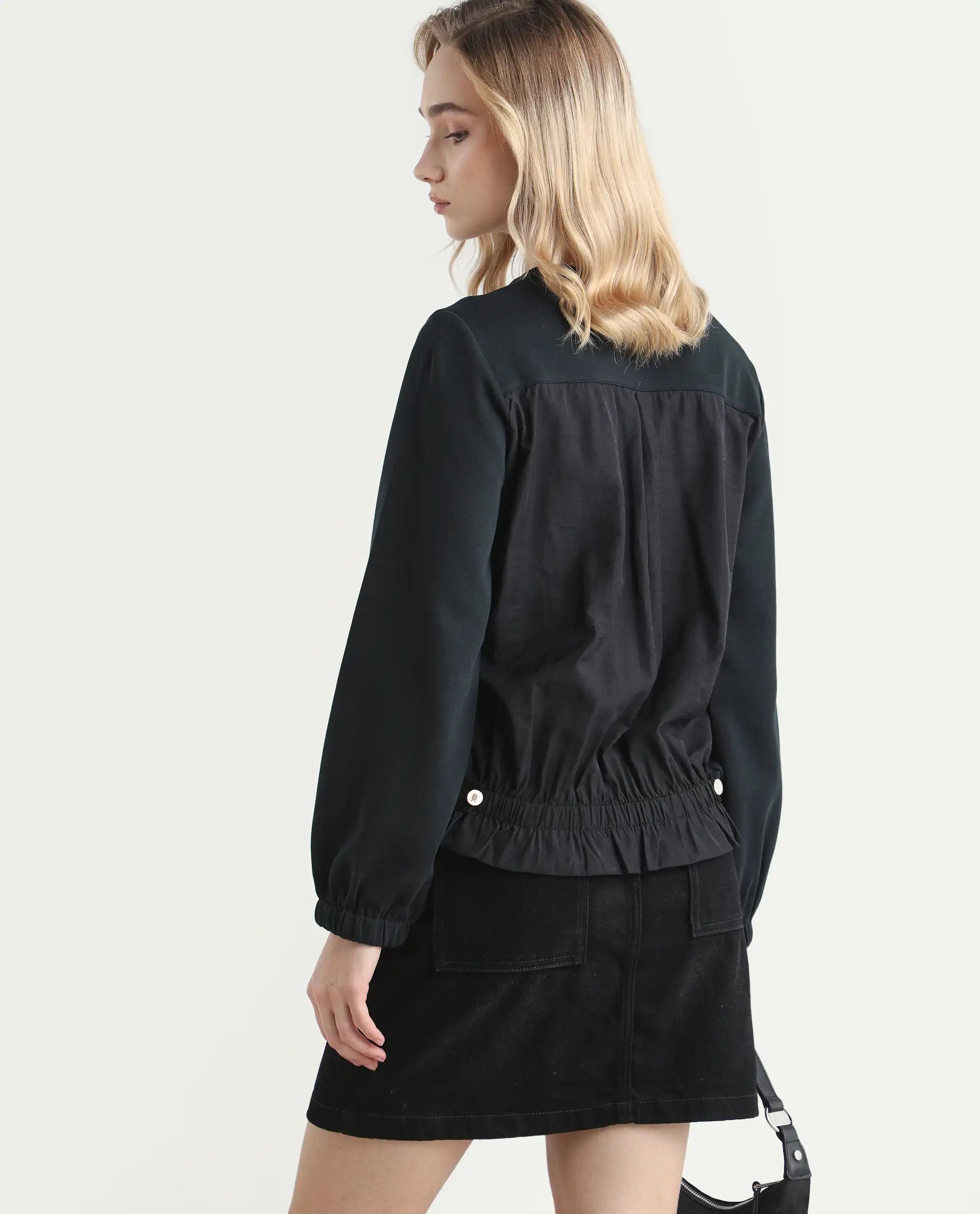 Rareism Women's Century Black Cotton Blend Crew Neck Plain Sleeveless Relaxed Fit Sweatshirt