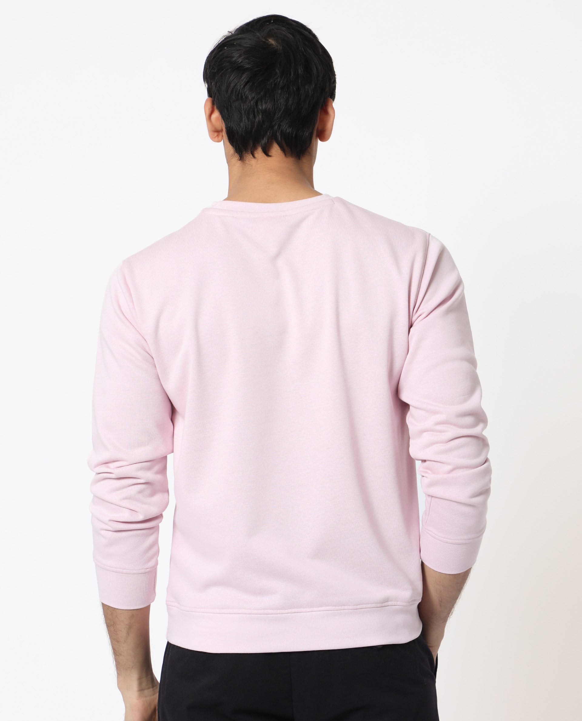 Rare Rabbit Men's Cerdon Light Pink Cotton Polyester Fabric Full Sleeves Graphic Branding Print Knitted Sweatshirt