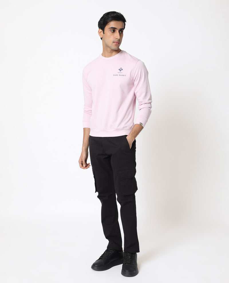 RARE RABBIT MENS CERDON LIGHT PINK SWEATSHIRT COTTON POLYESTER TERRY FABRIC ROUND NECK KNITTED FULL SLEEVES COMFORTABLE FIT