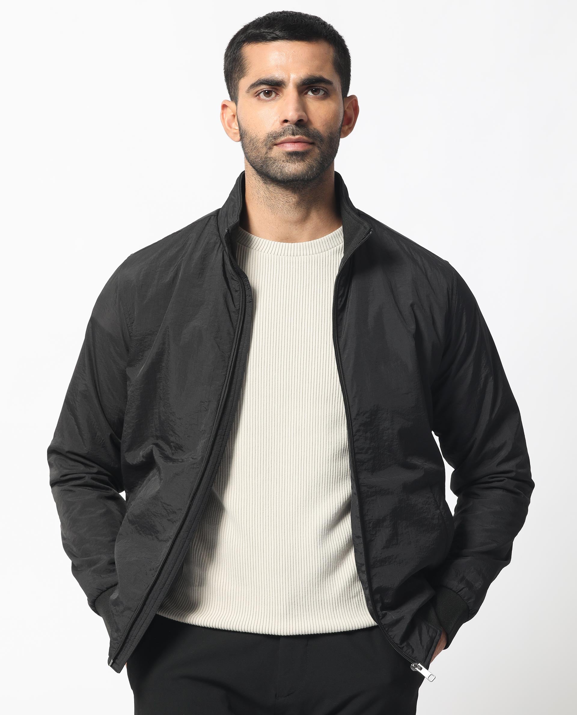 Rare Rabbit Men's Cerno Black High Neck Puffer Jacket