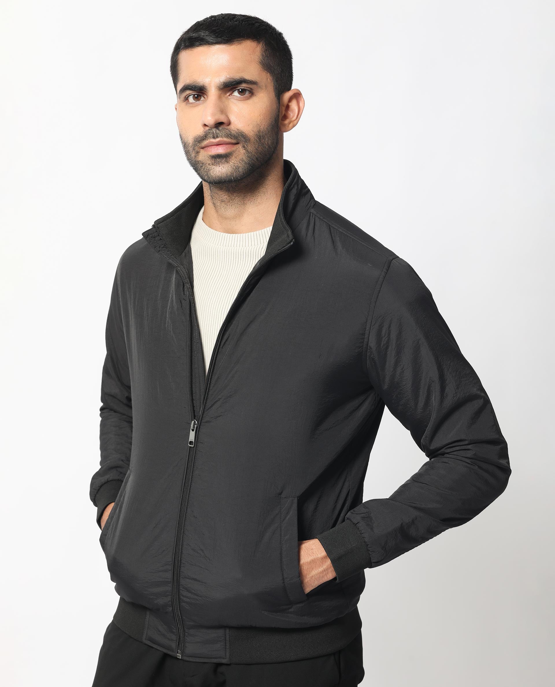 Rare Rabbit Men's Cerno Black High Neck Puffer Jacket