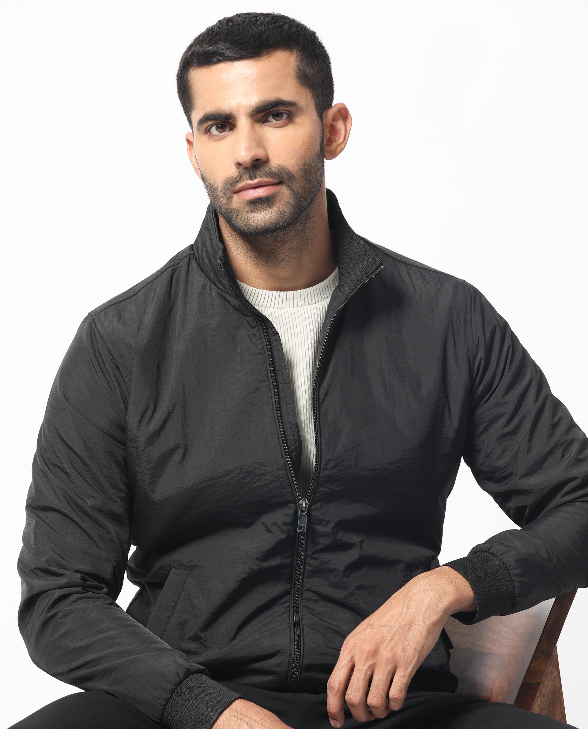 Rare Rabbit Men's Cerno Black High Neck Puffer Jacket