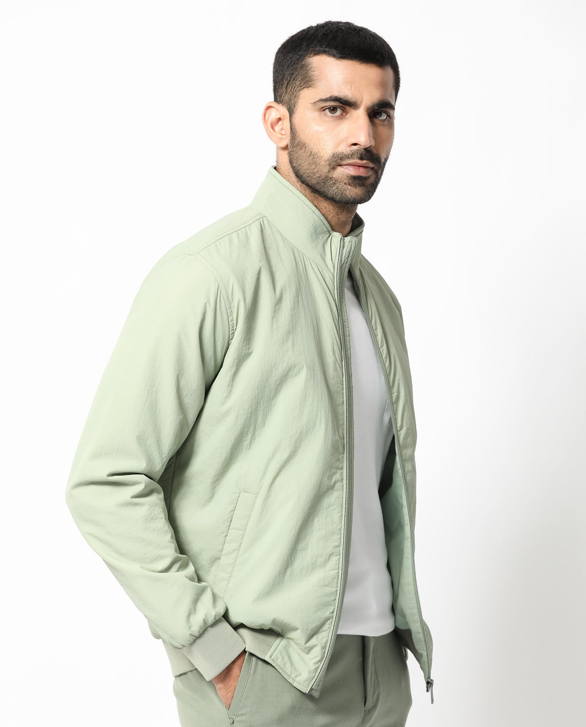 Rare Rabbit Men's Cerno Pastel Green High Neck Puffer Jacket
