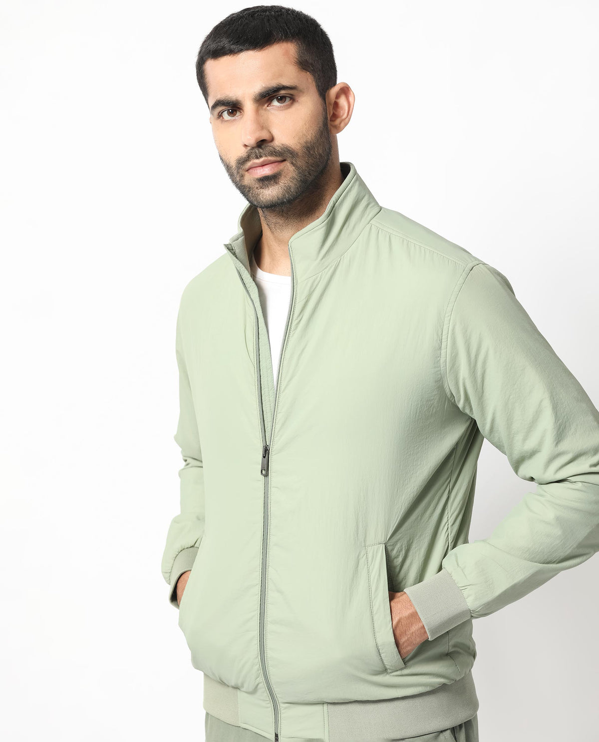 Rare Rabbit Men's Cerno Pastel Green High Neck Puffer Jacket