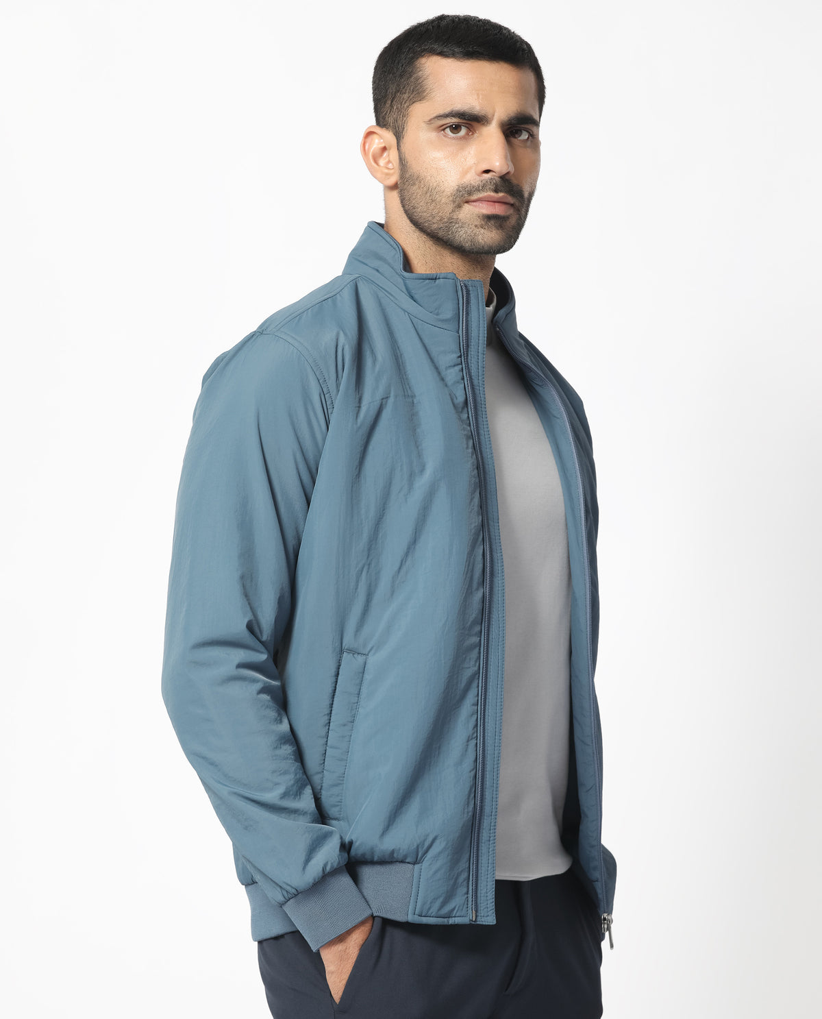 Rare Rabbit Men's Cerno Dark Petrol High Neck Puffer Jacket